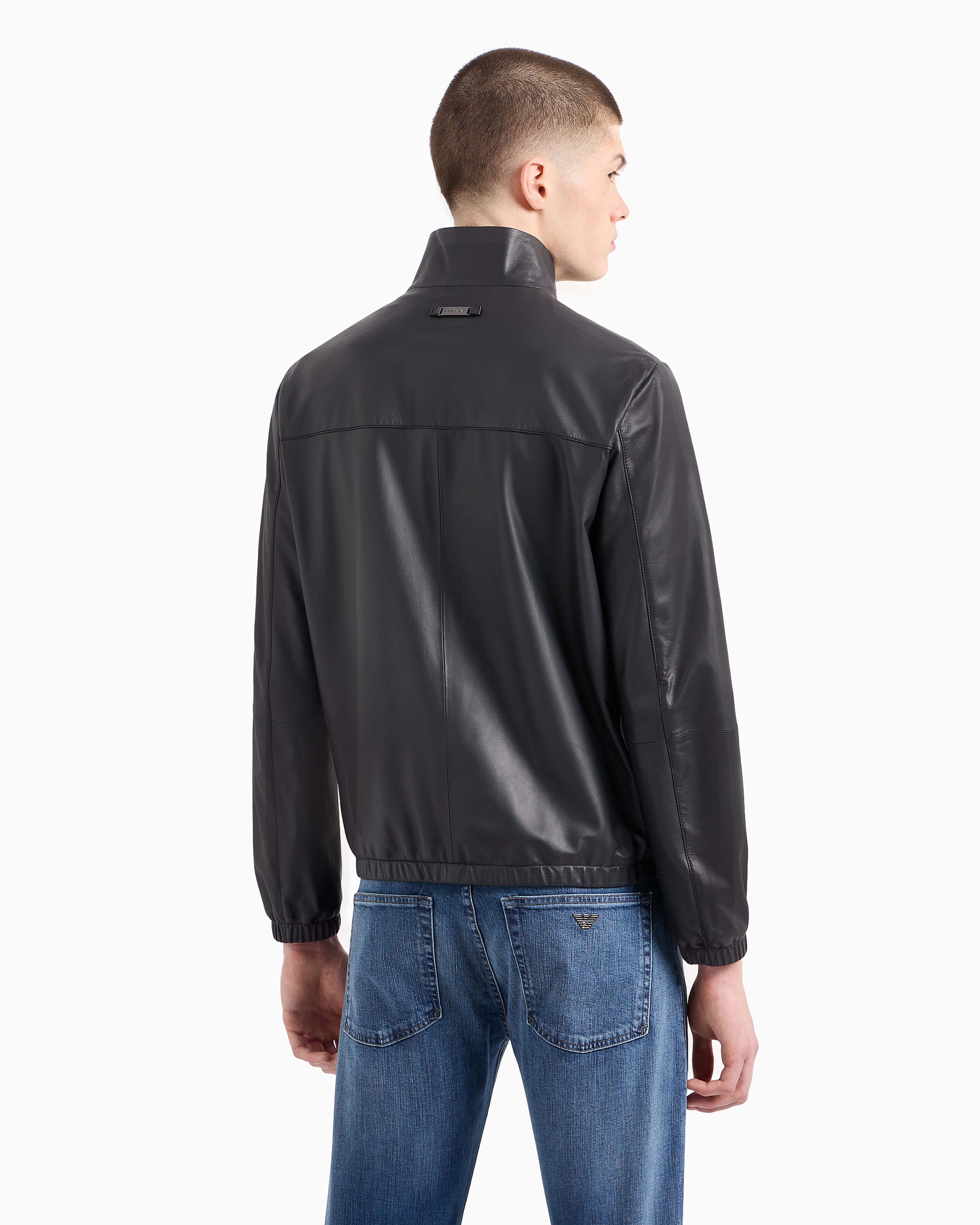 Emporio Armani Semi-aniline Nappa Lambskin Blouson With Full-length Zip In Navy Blue