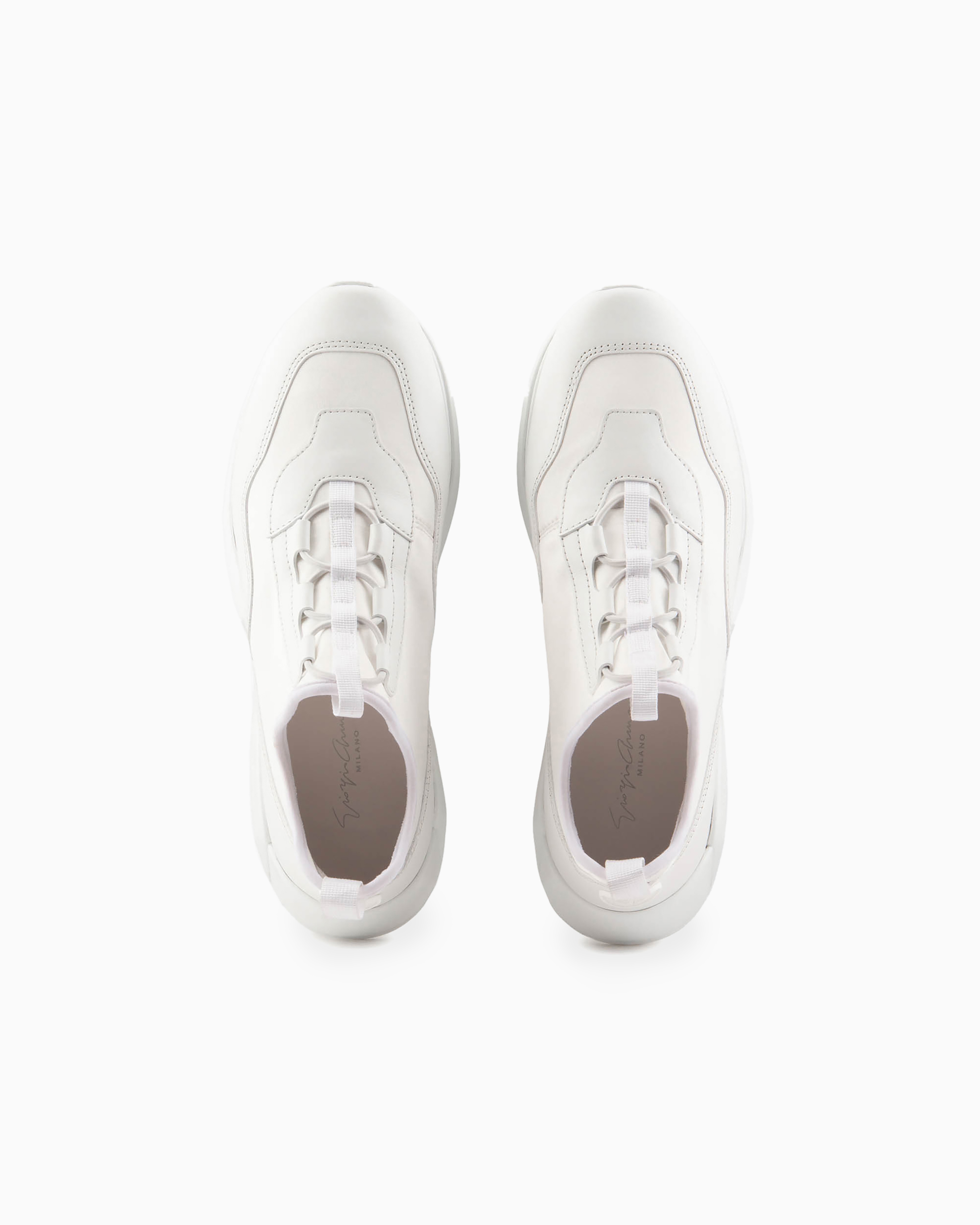 Giorgio Armani Official Store Technical Fabric And Leather Sneakers In White