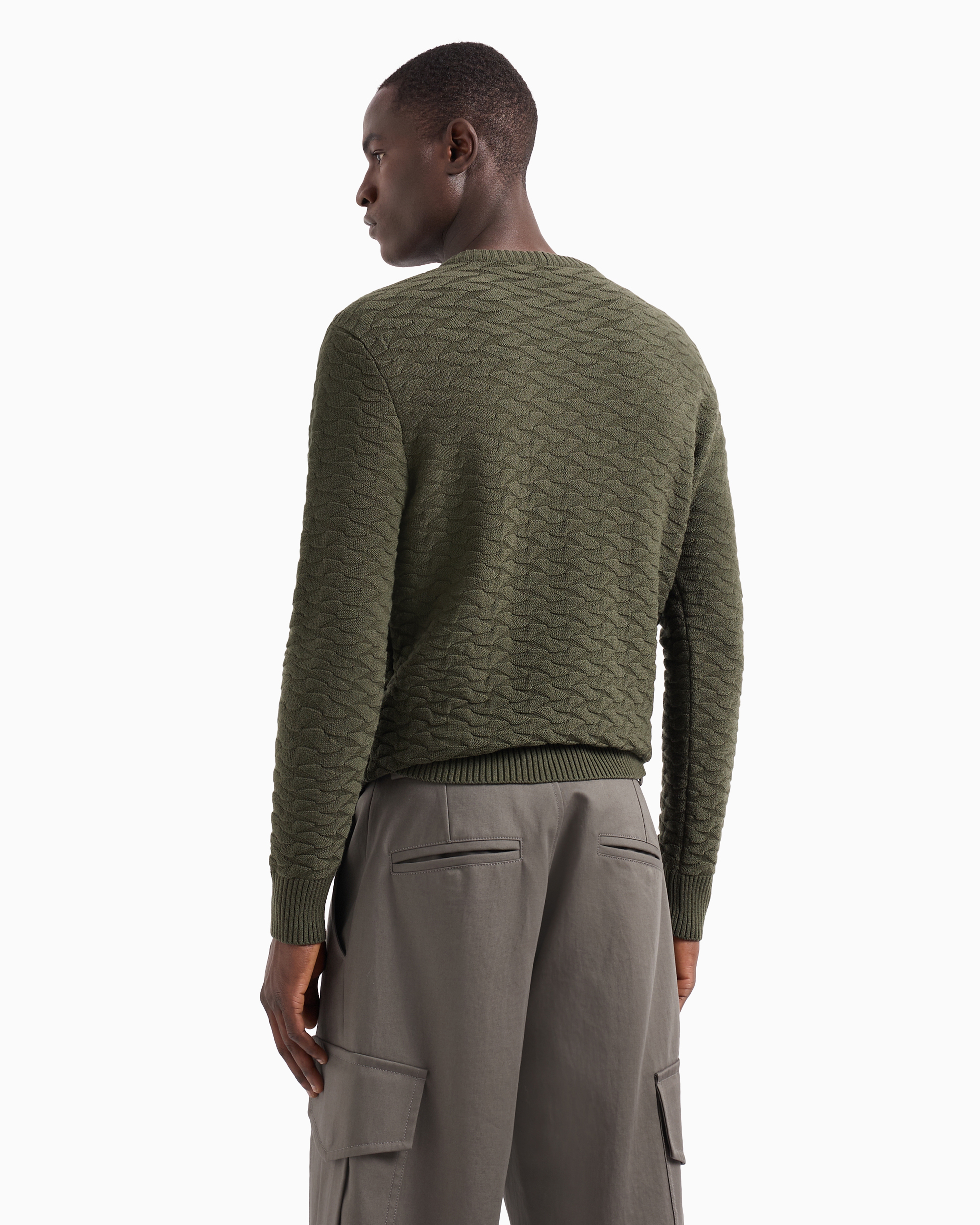 Giorgio Armani Official Store Jacquard Virgin-wool Blend Crew-neck Jumper In Green