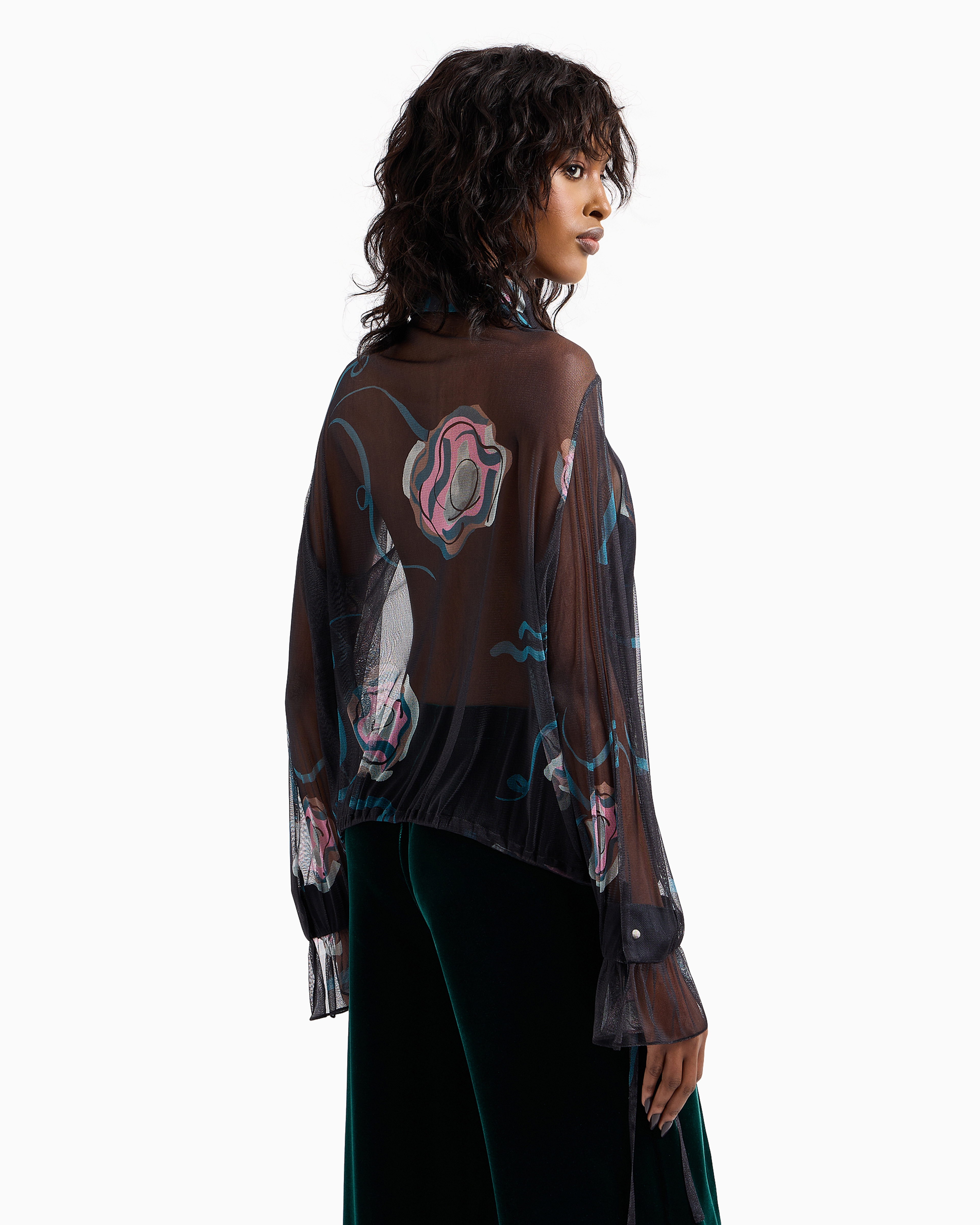 Shop Giorgio Armani Printed Silk Shirt With Plastron In Pattern