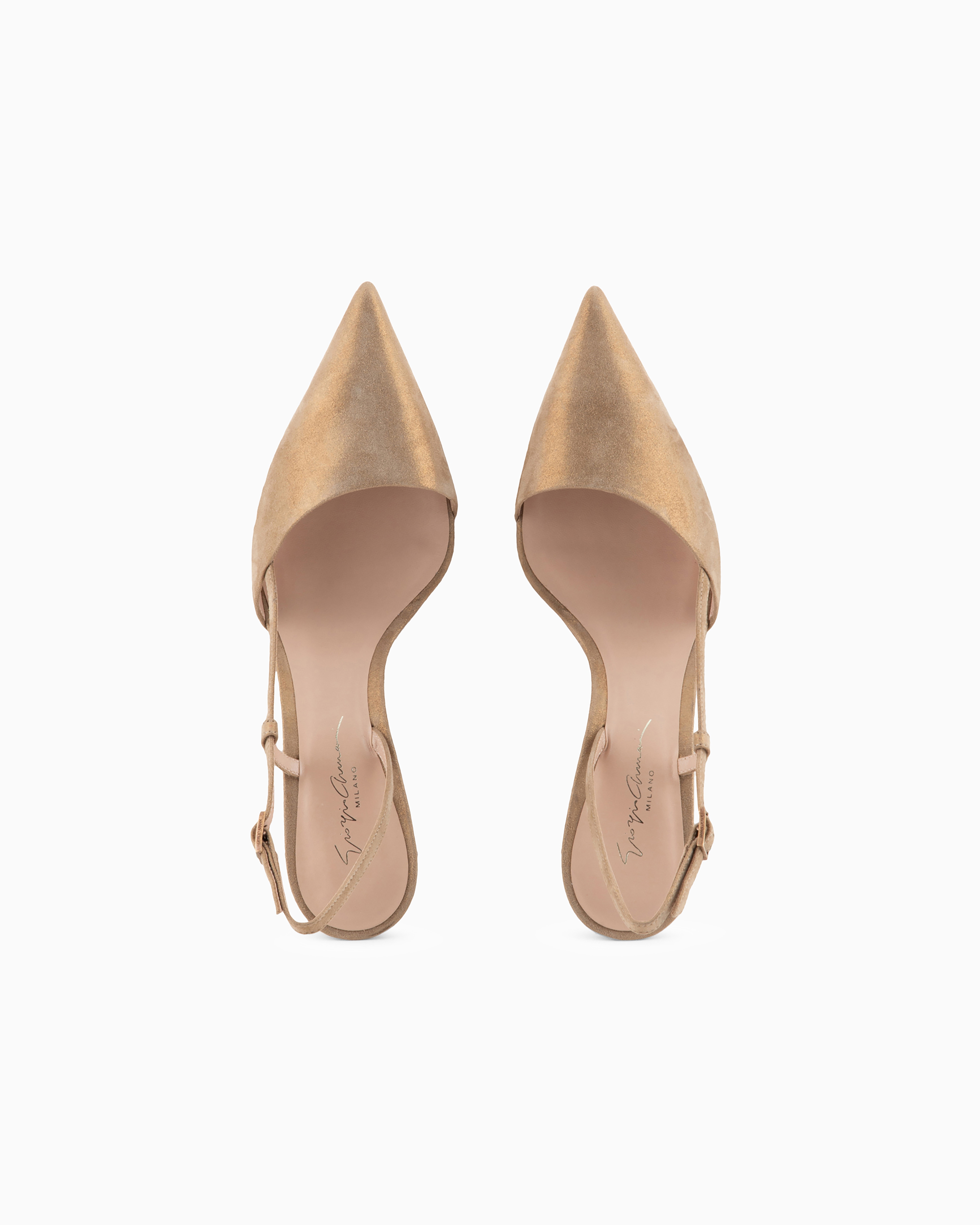 Shop Giorgio Armani Laminated Suede Slingbacks In Gold