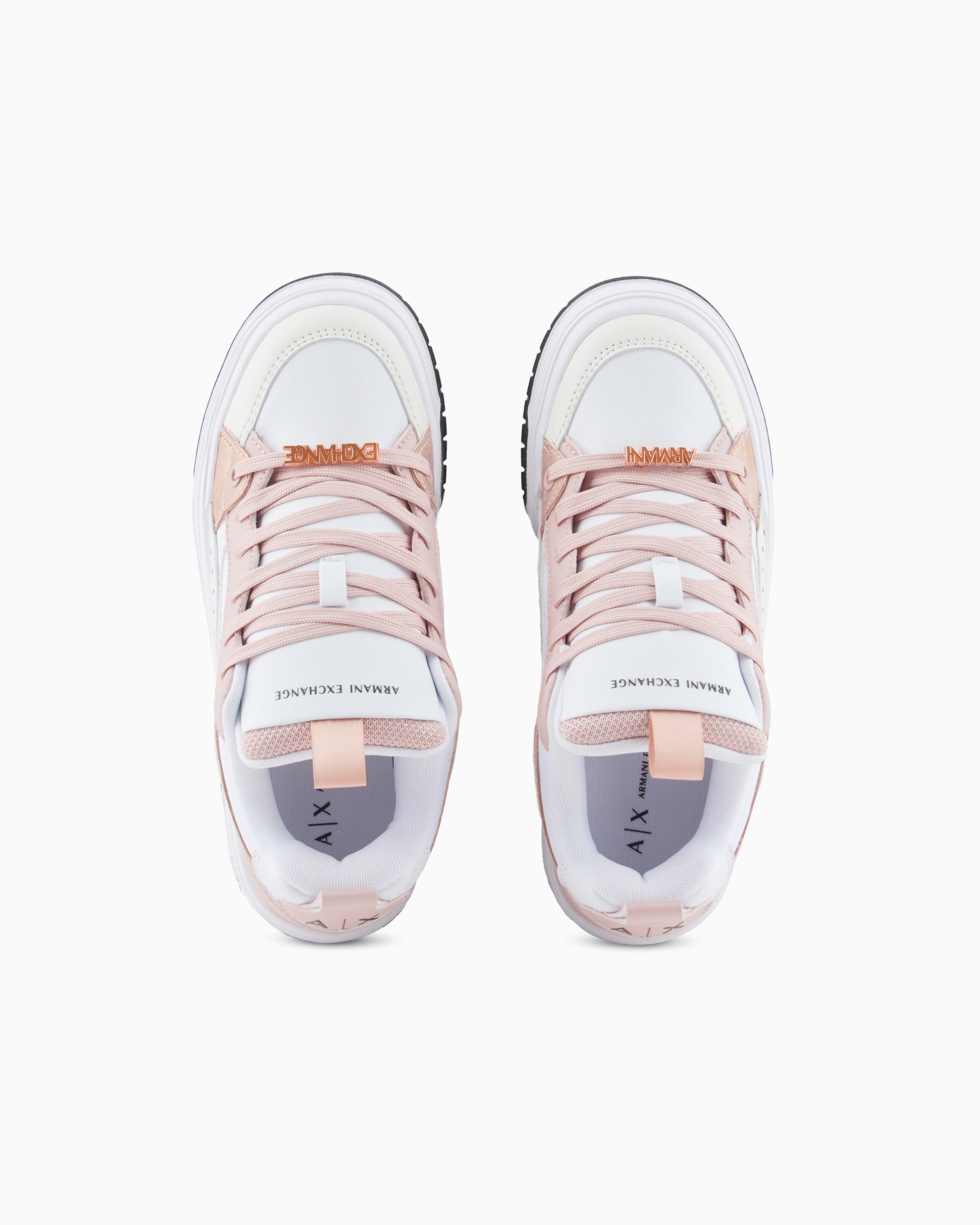 Shop Armani Exchange Sneakers With Metal Details And Logo In Pink