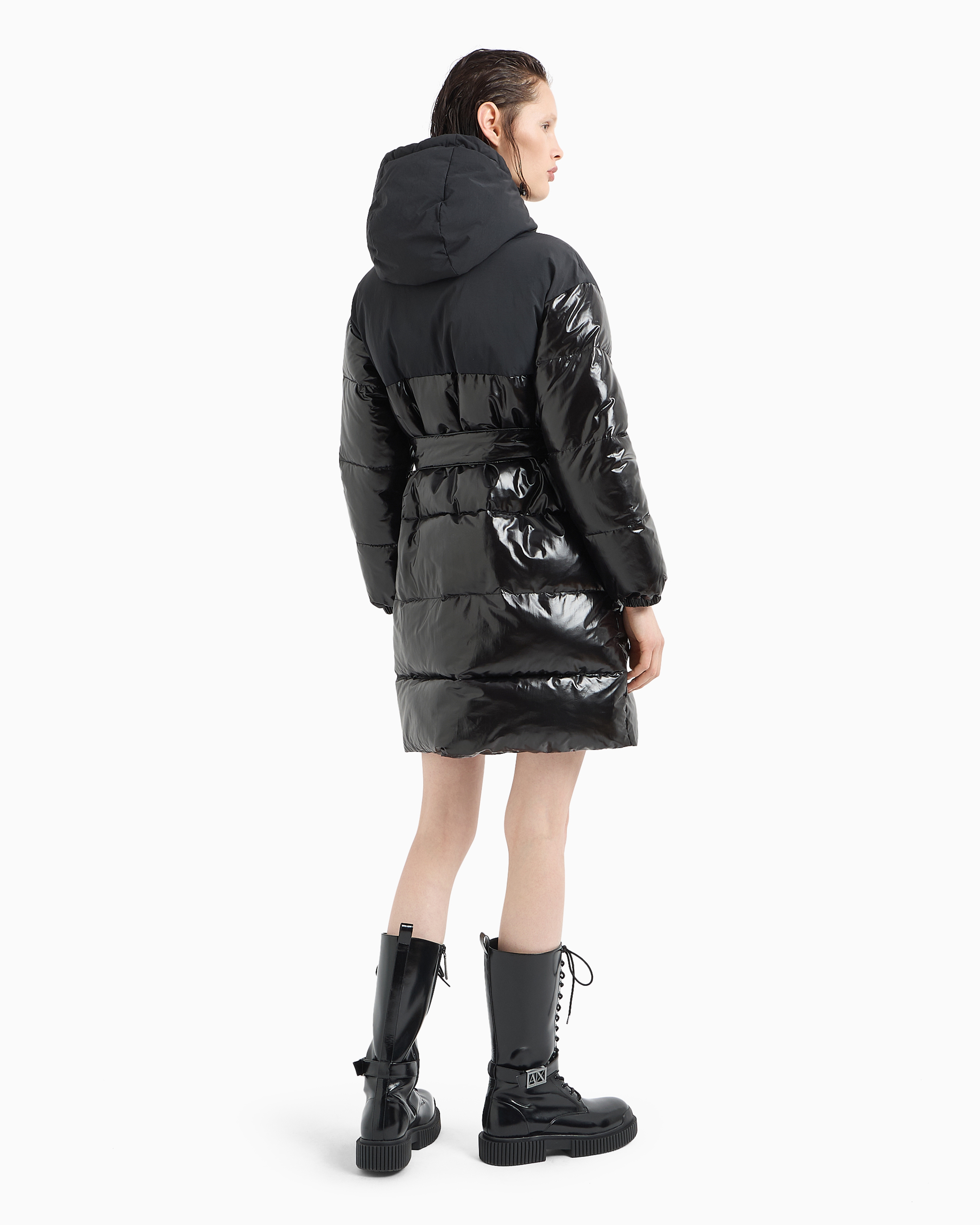 Shop Armani Exchange Patent Fabric Jacket With Belt In Black