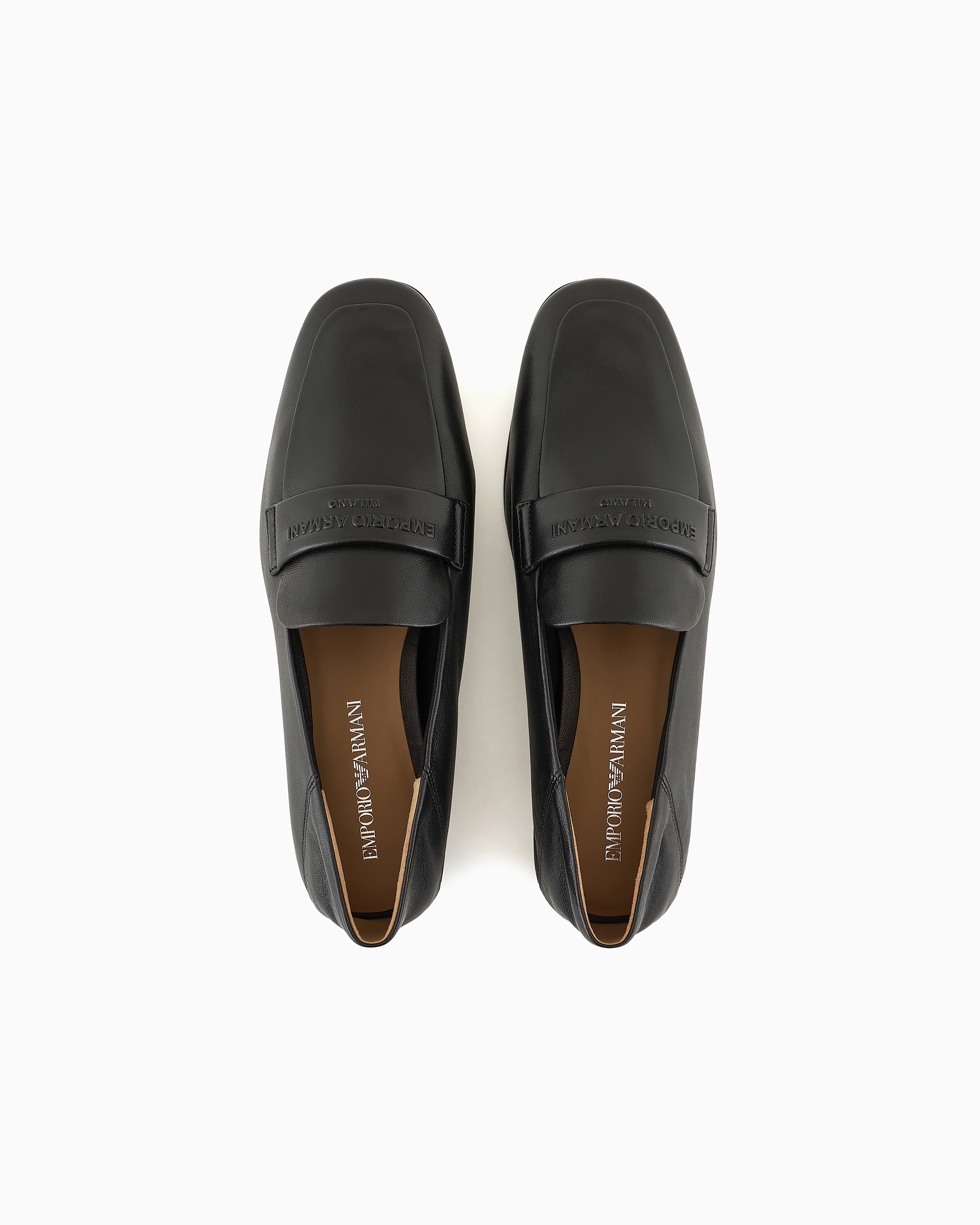 Emporio Armani Nappa Leather Loafers With Embossed Logo In Black