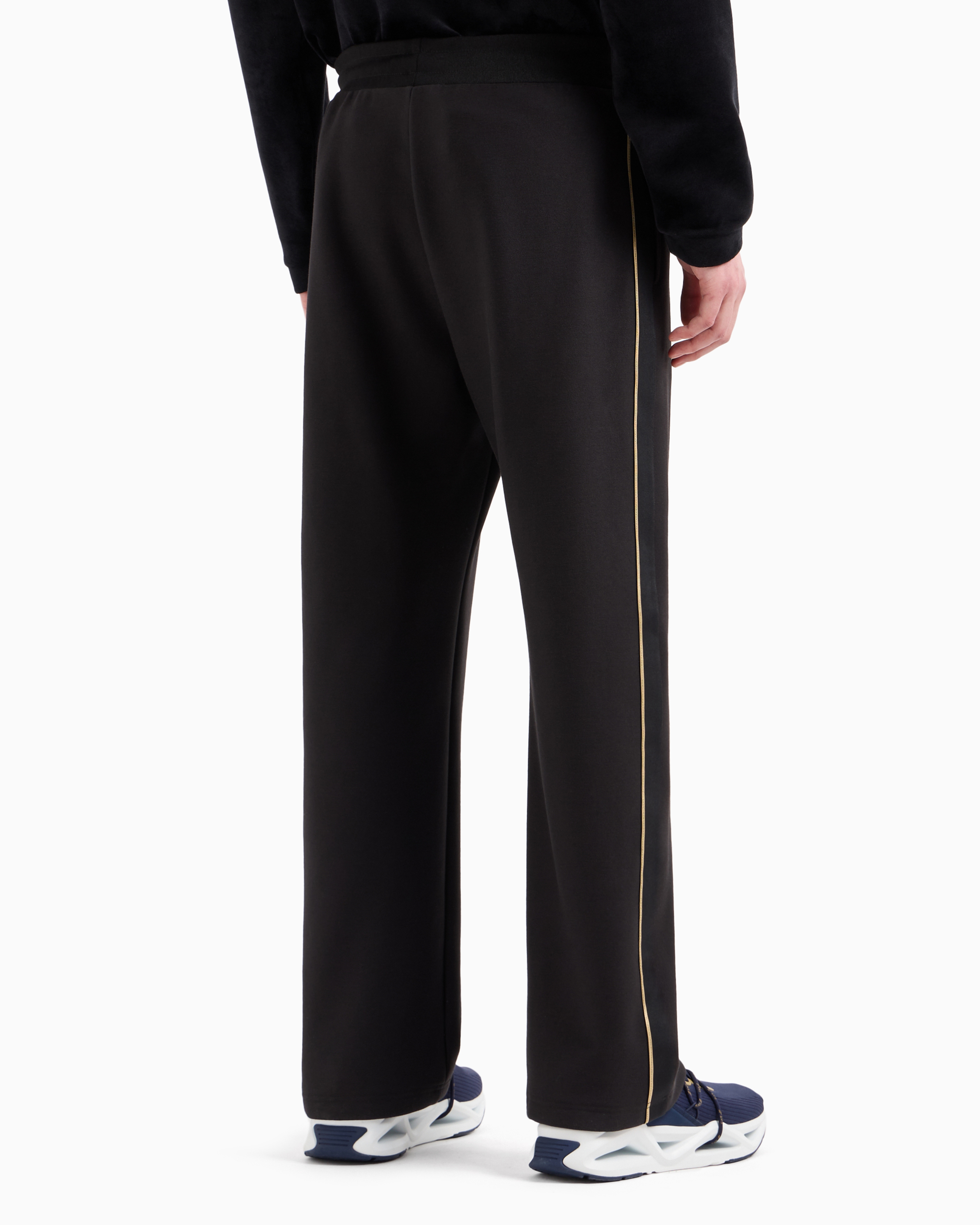 Shop Ea7 Gold Label Stretch Cotton-blend Trousers In Black