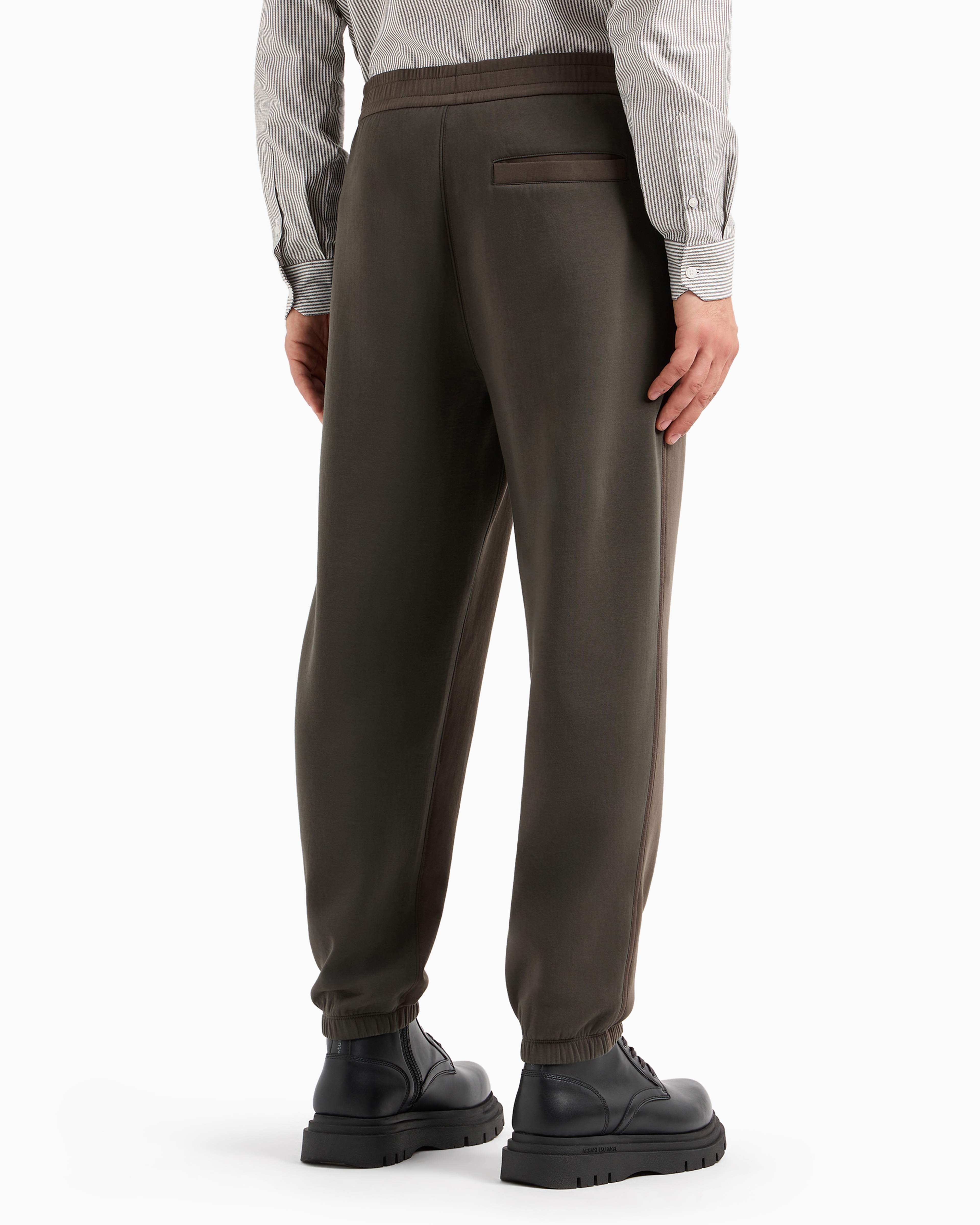 Shop Armani Exchange Stretch Cotton Jogger Pants With Contrasting Band In Dark Gray