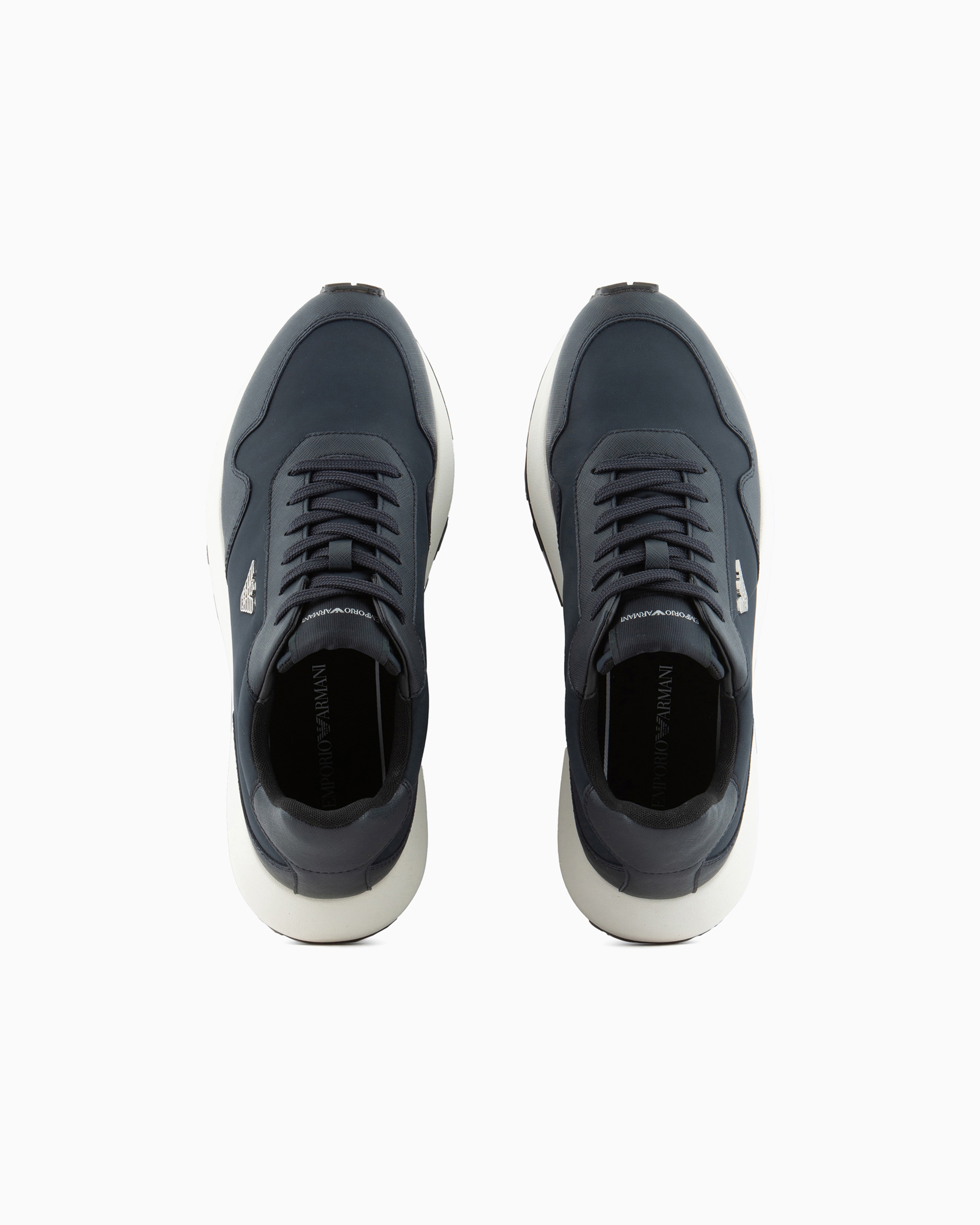 EMPORIO ARMANI ASV RECYCLED NYLON SNEAKERS WITH REGENERATED SAFFIANO DETAILS 