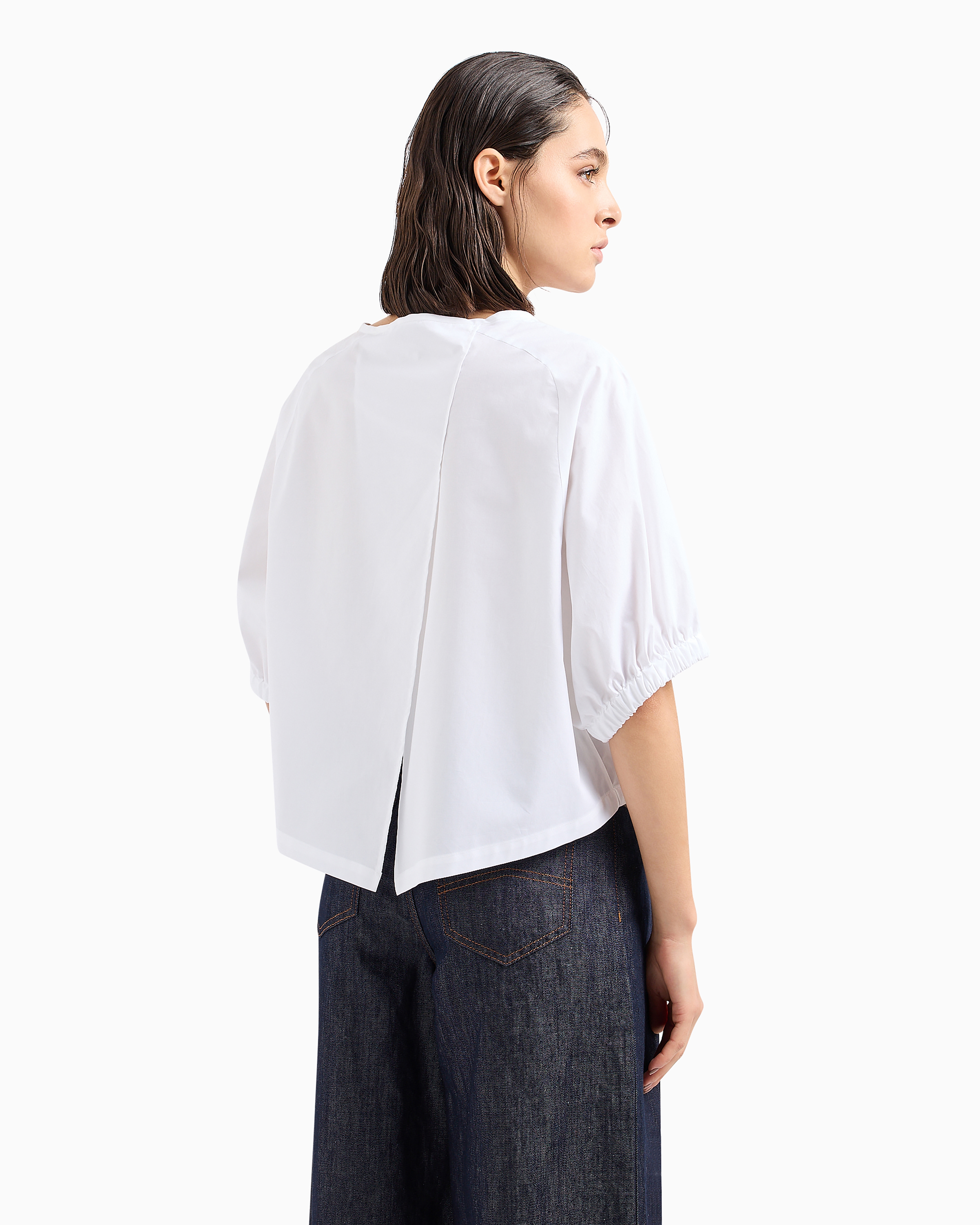 Shop Emporio Armani Short-sleeved Tie Blouse In Poplin In White