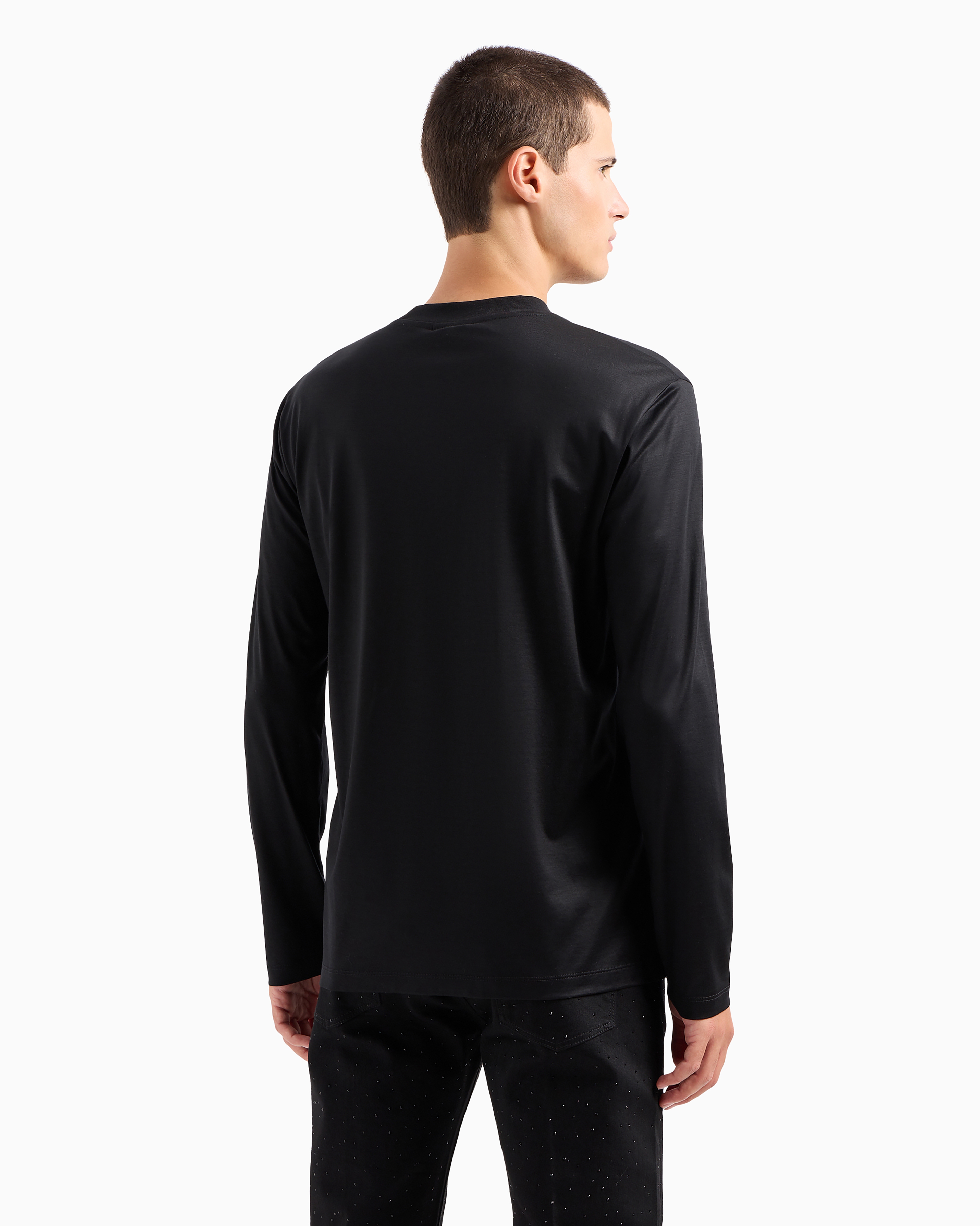 Emporio Armani Asv Clubwear Oversize Sweater In Lyocell-blend Jersey With Rhinestone Patch In Black
