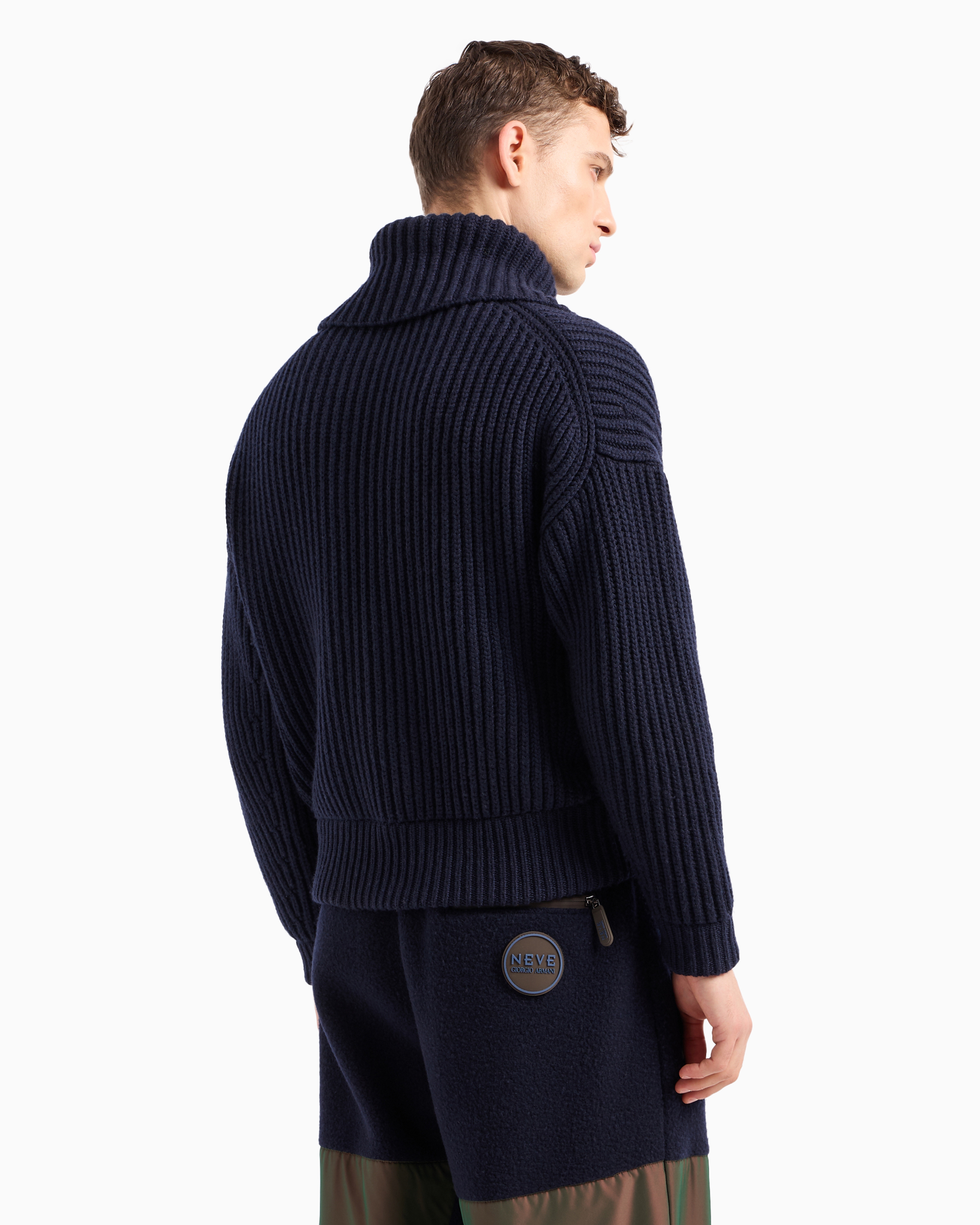 Shop Giorgio Armani Neve Ribbed Cashmere Jumper With Zip In Blue