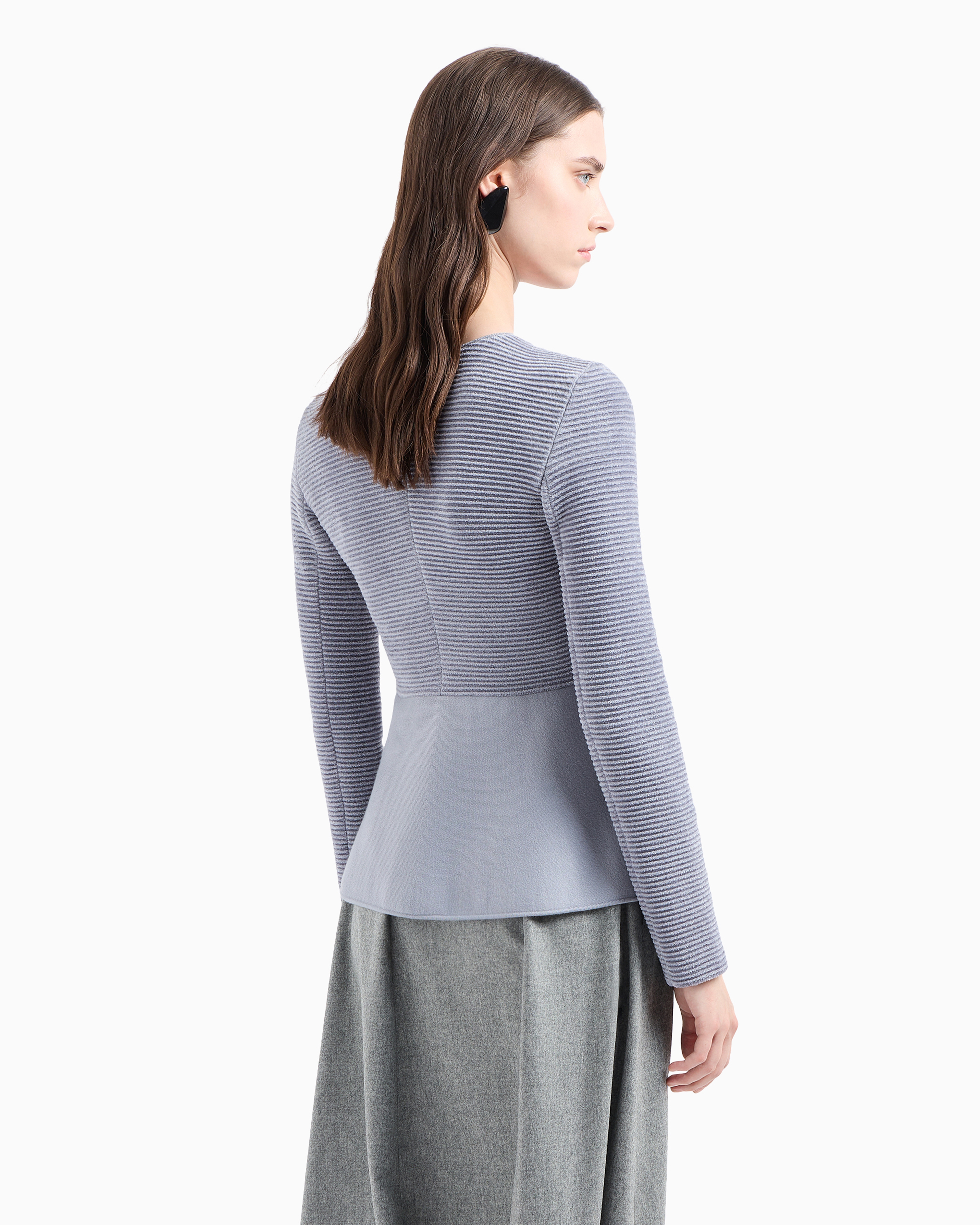 Shop Emporio Armani Ottoman-fabric Cardigan Jacket With Peplum In Gray