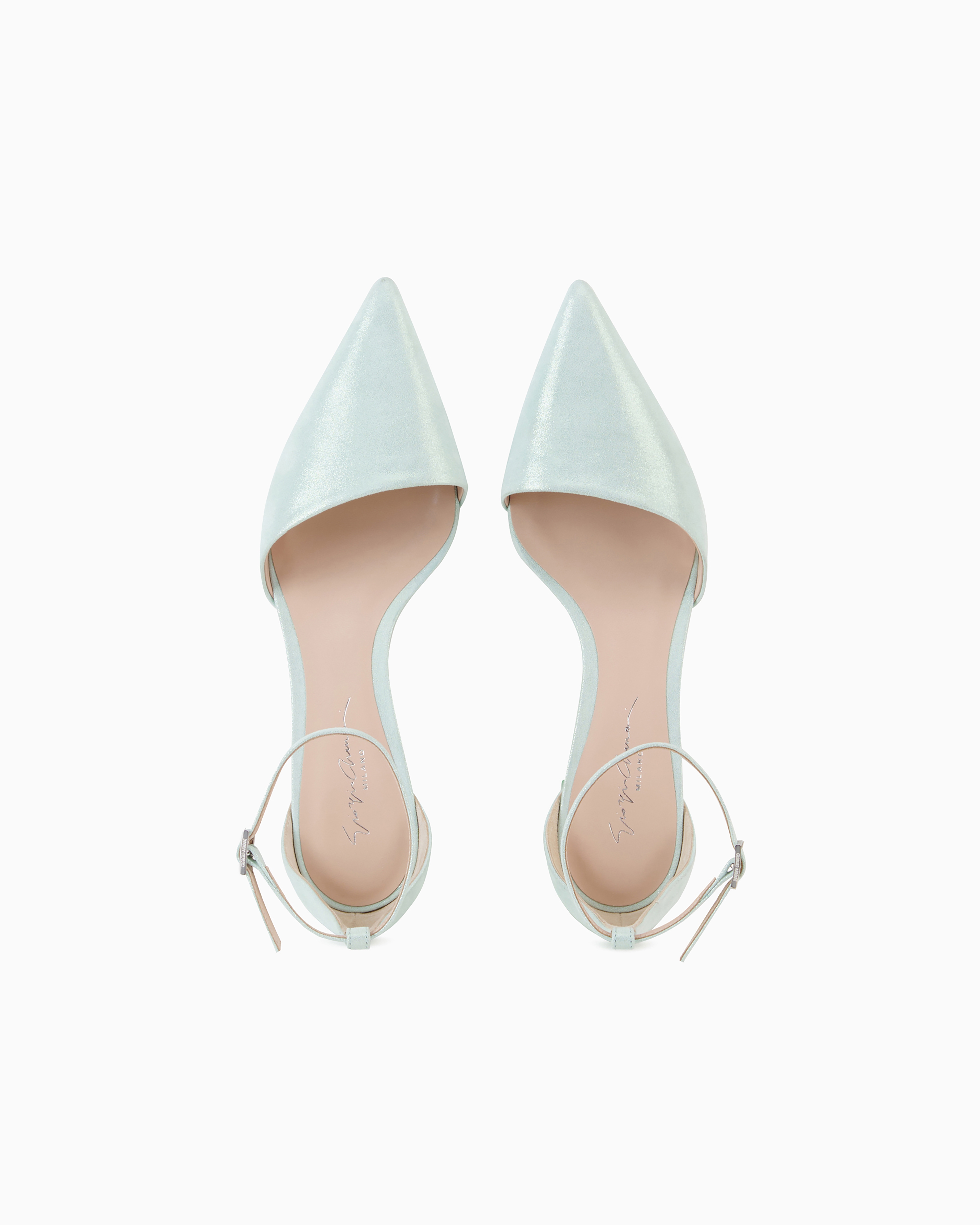 Shop Giorgio Armani Laminated Suede D'orsay Court Shoes In Azurblau