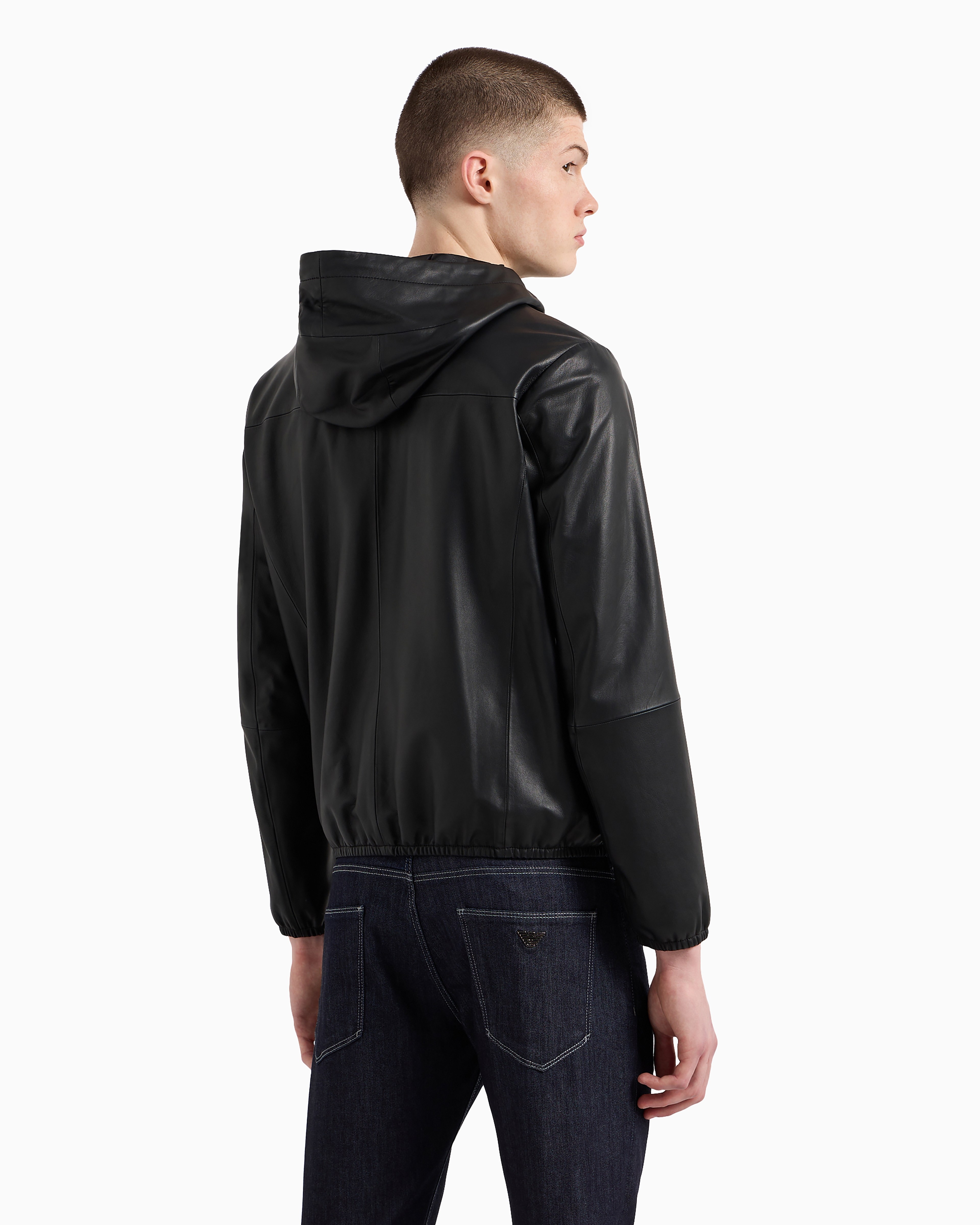 Shop Emporio Armani Hooded, Semi-aniline Nappa Lambskin Blouson With Full-length Zip In Black