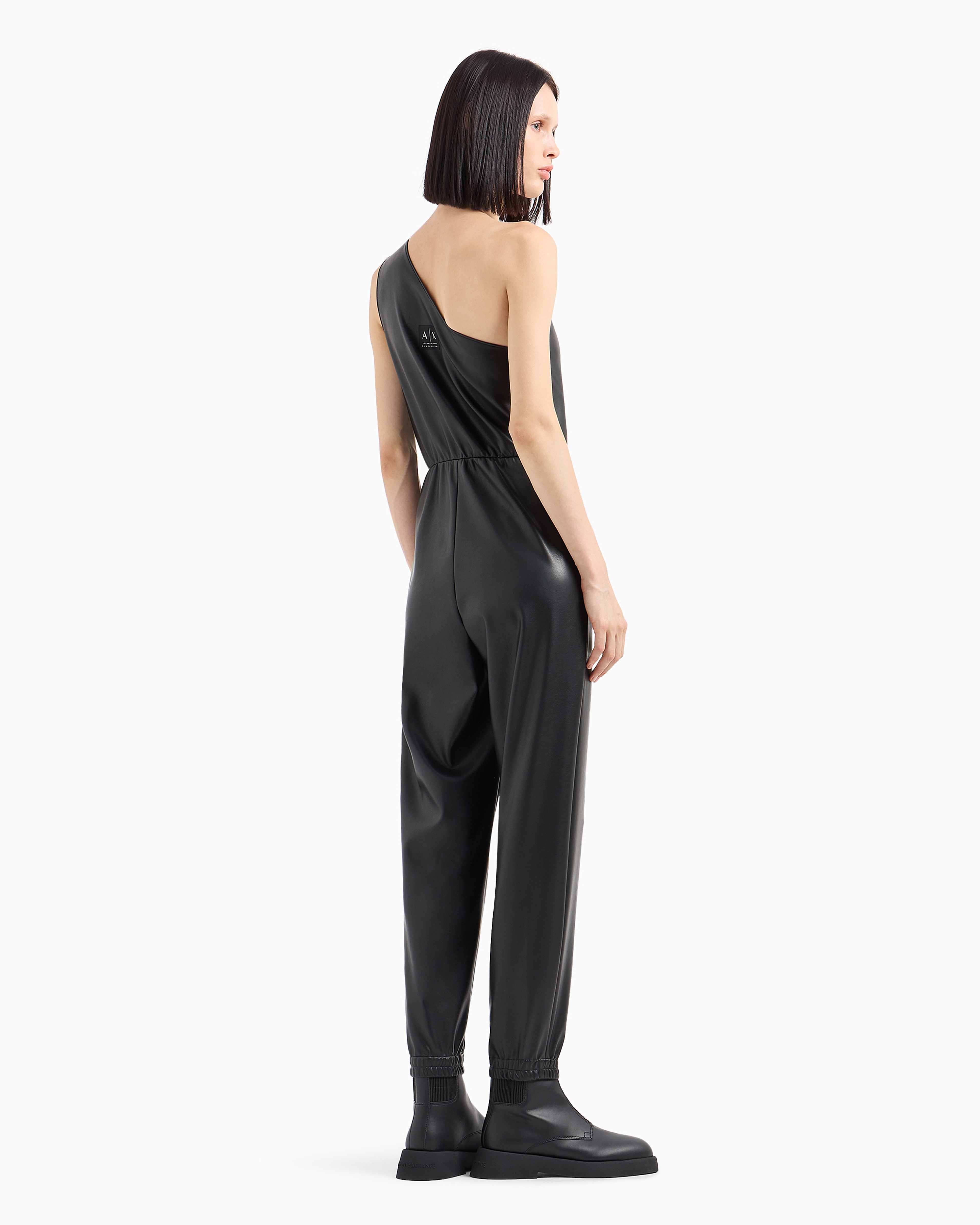 Shop Armani Exchange One-shoulder Suit In Coated Fabric In Black