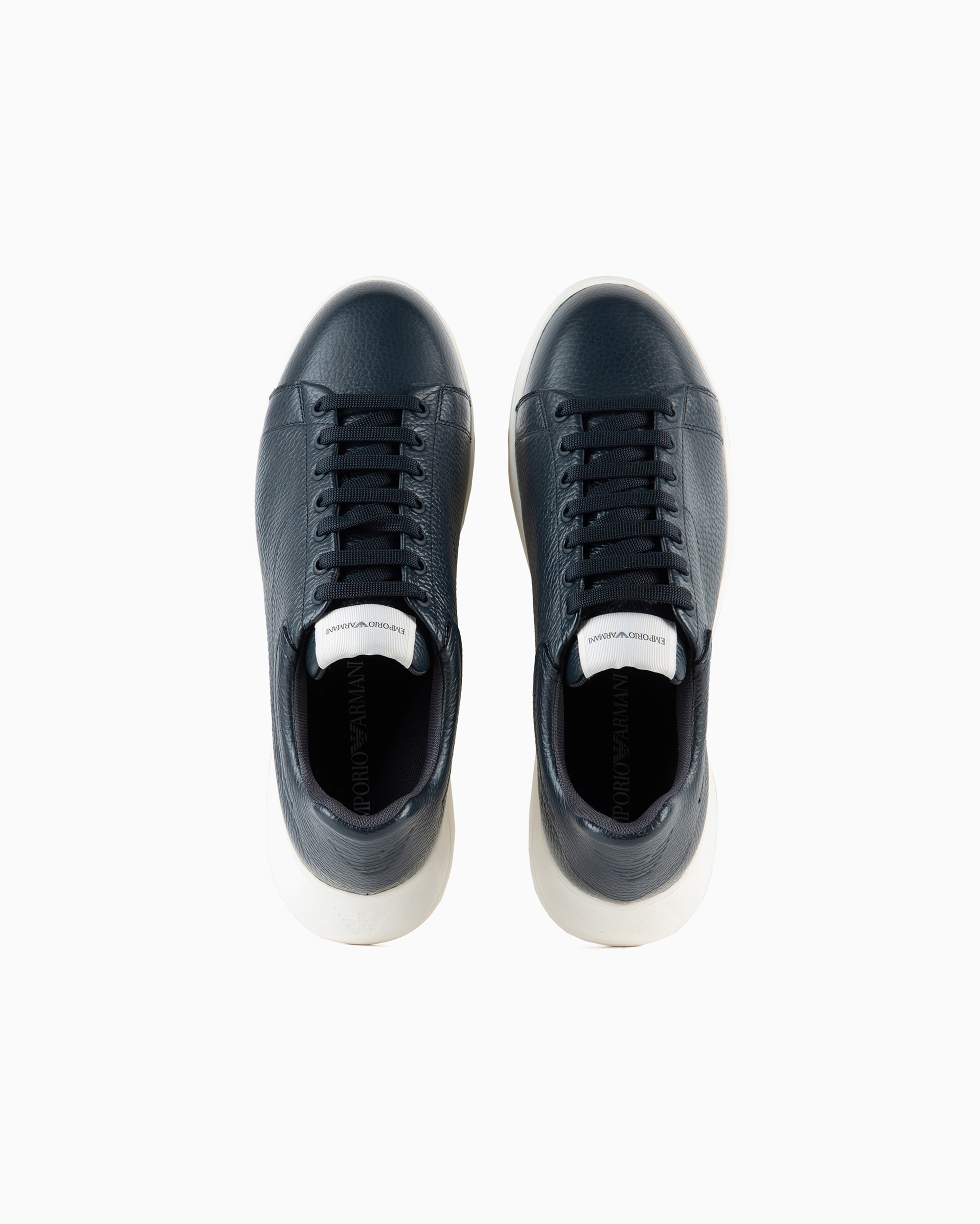 Emporio Armani Official Store Tumbled Leather Sneakers In Navy Blue