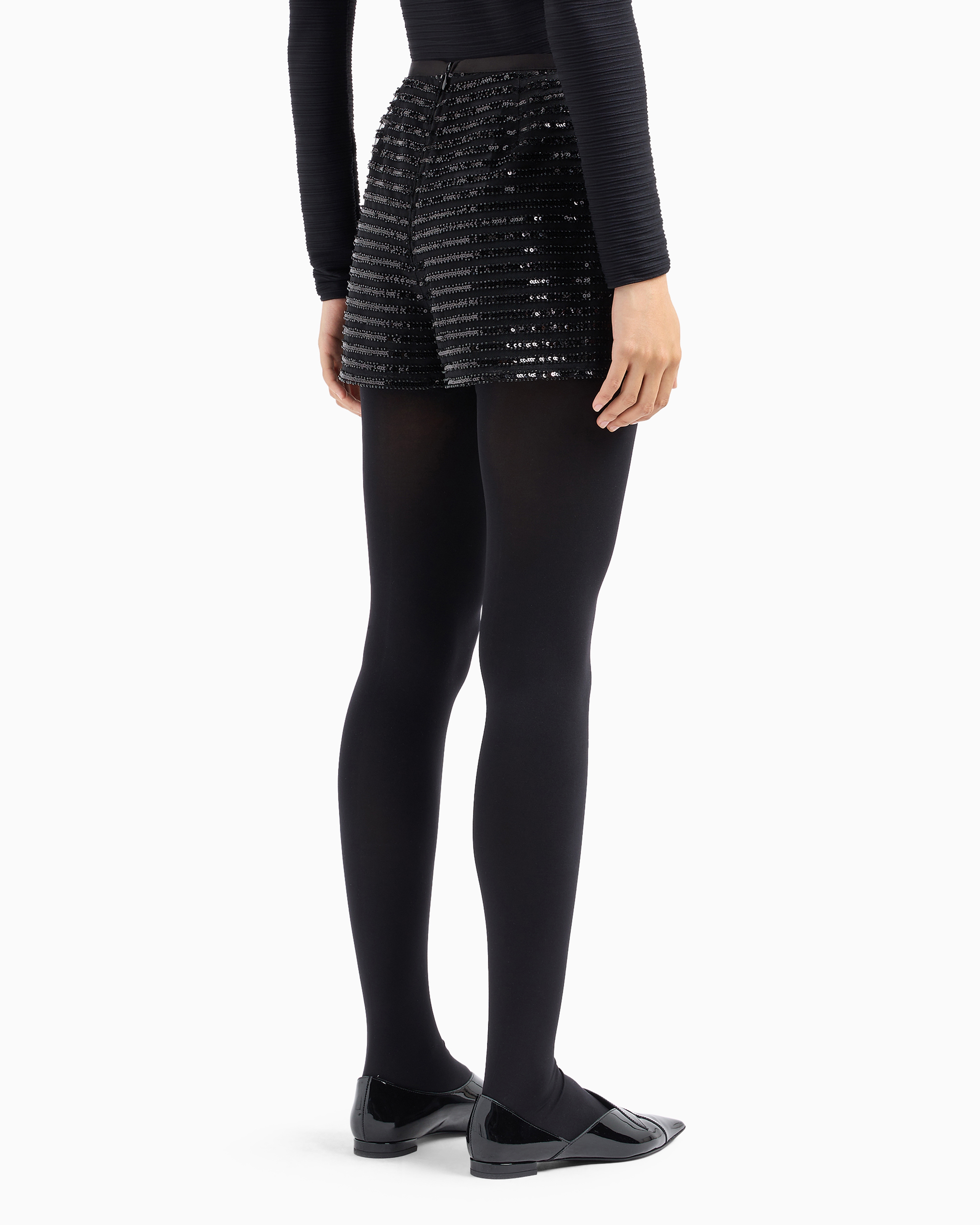 Emporio Armani Official Store Moon Capsule Collection Tulle Shorts With Striped Sequin Motif In Noir