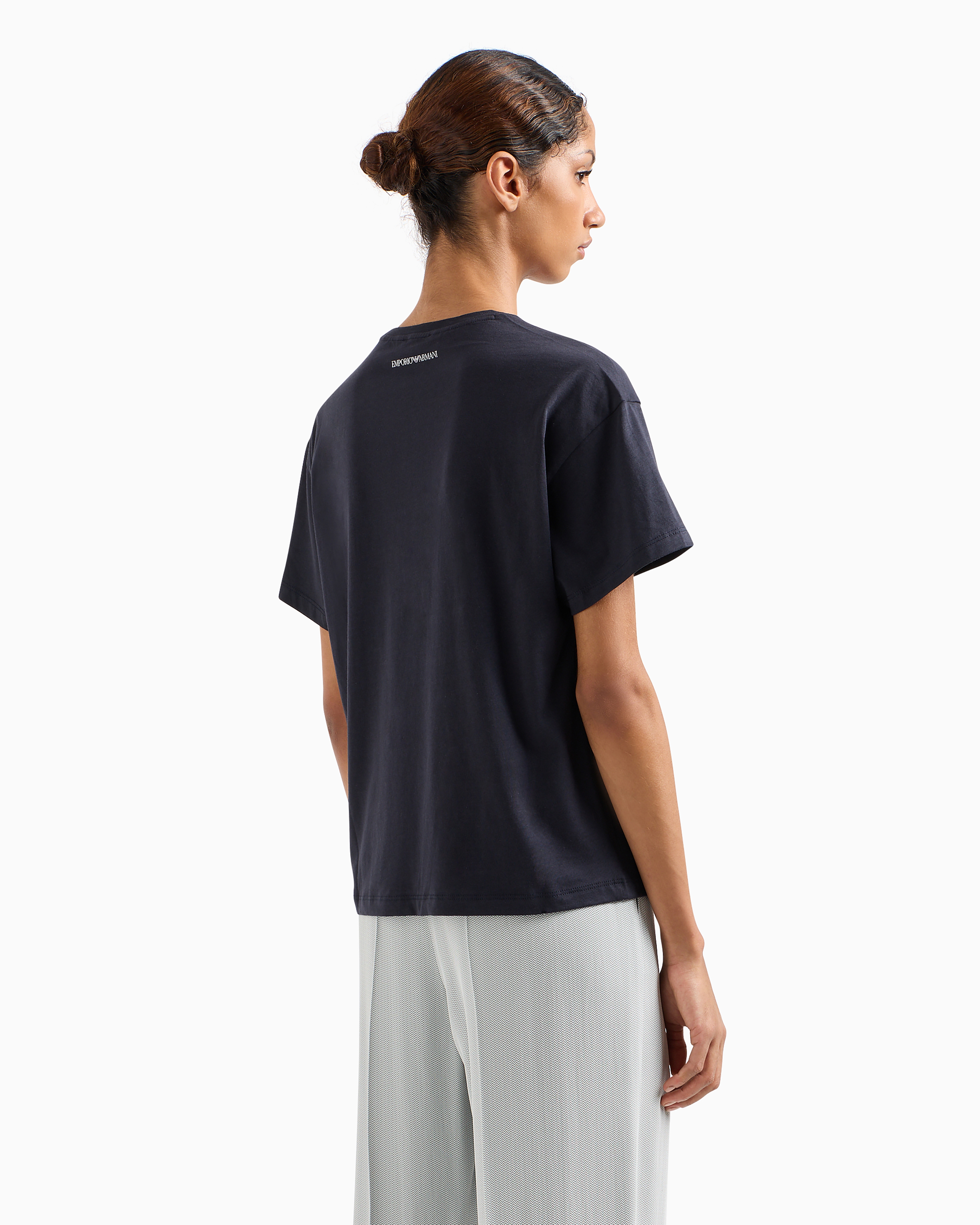 Shop Emporio Armani Pima T-shirt With Eagle Logo In Navy Blue