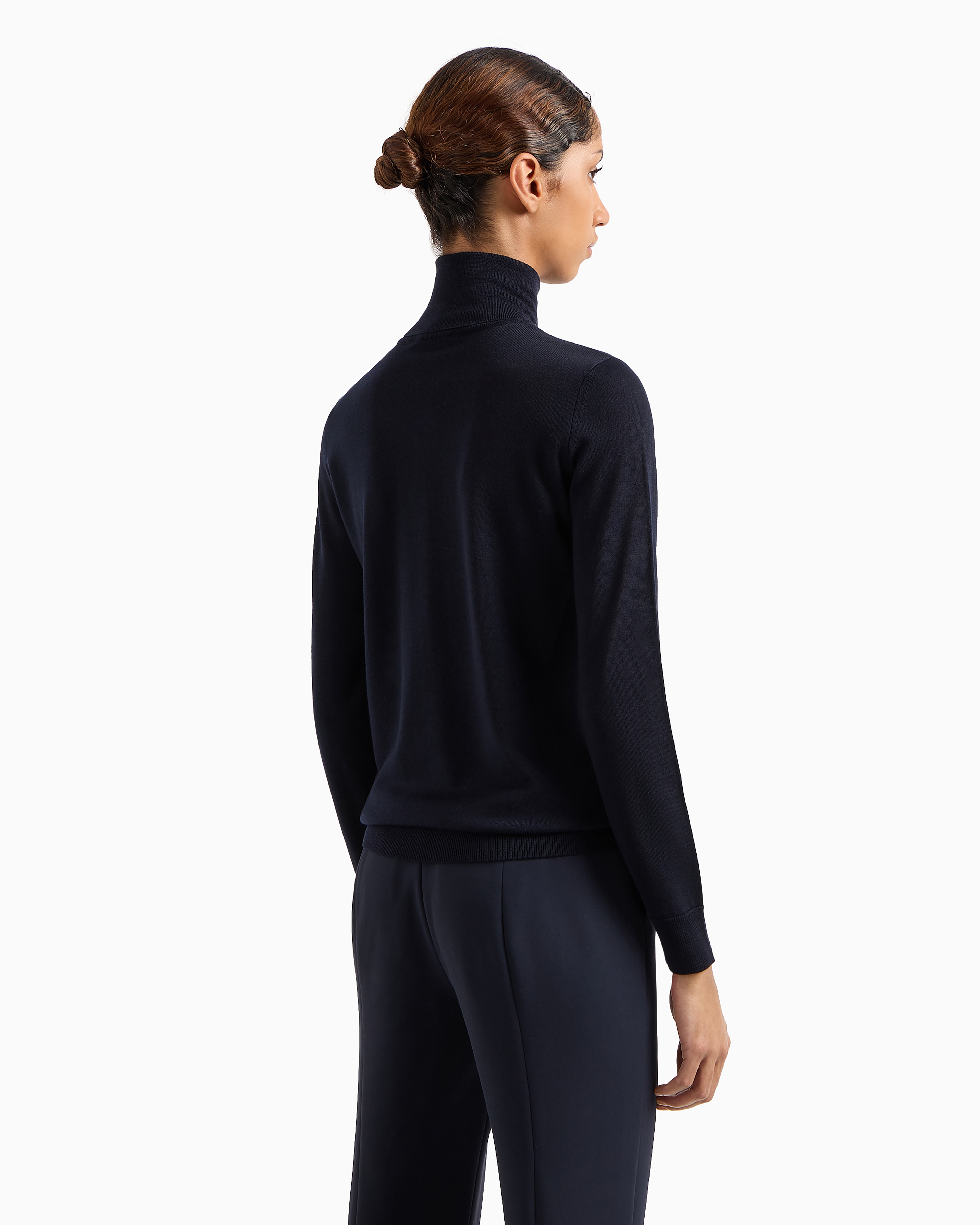 Emporio Armani Plain Knit Pure Virgin Wool Turtleneck In Blue