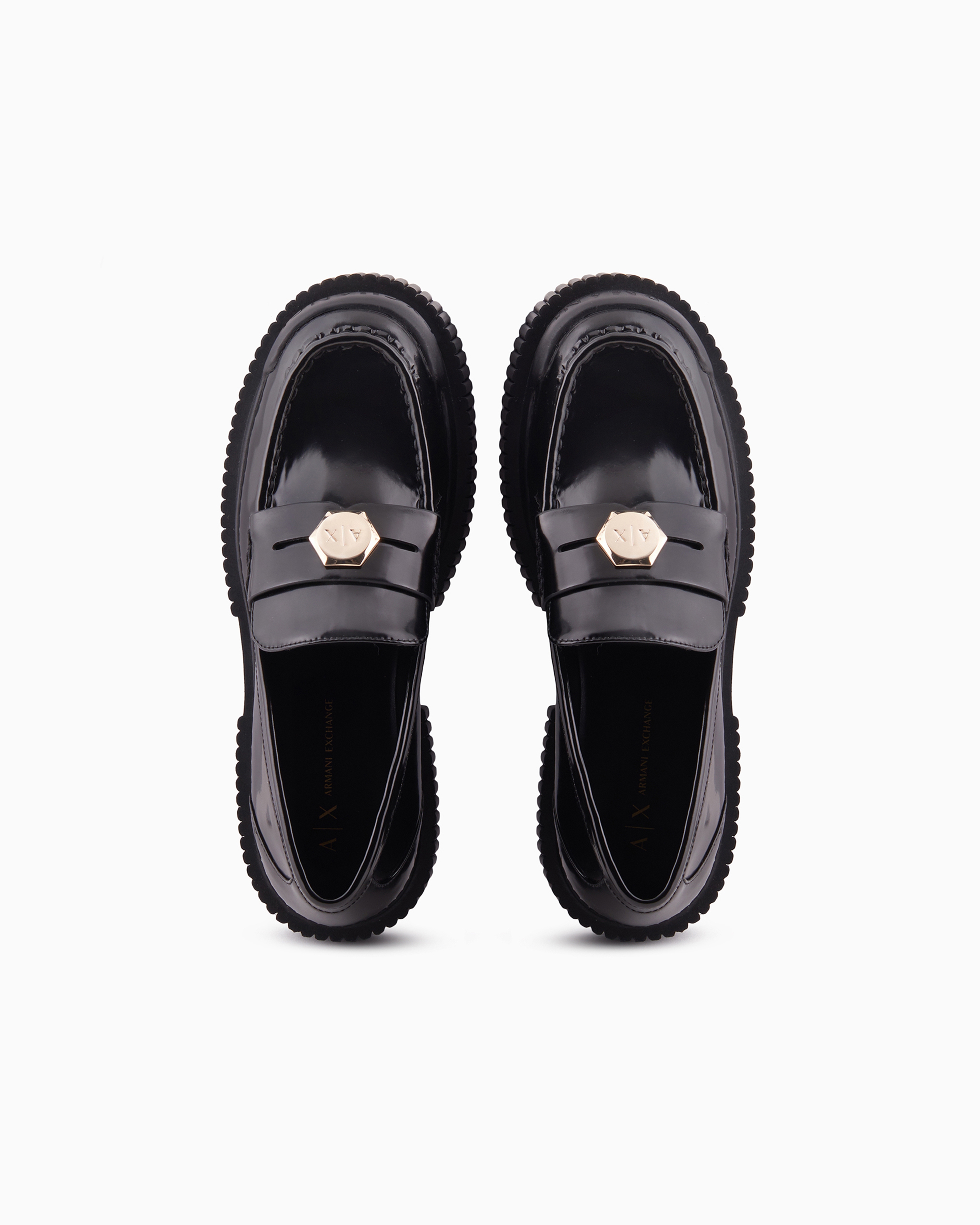 フラットシューズ ARMANI EXCHANGE Woman Flat shoes Black XDA006XV874 2 Leather loafers with logo | Armani Exchange