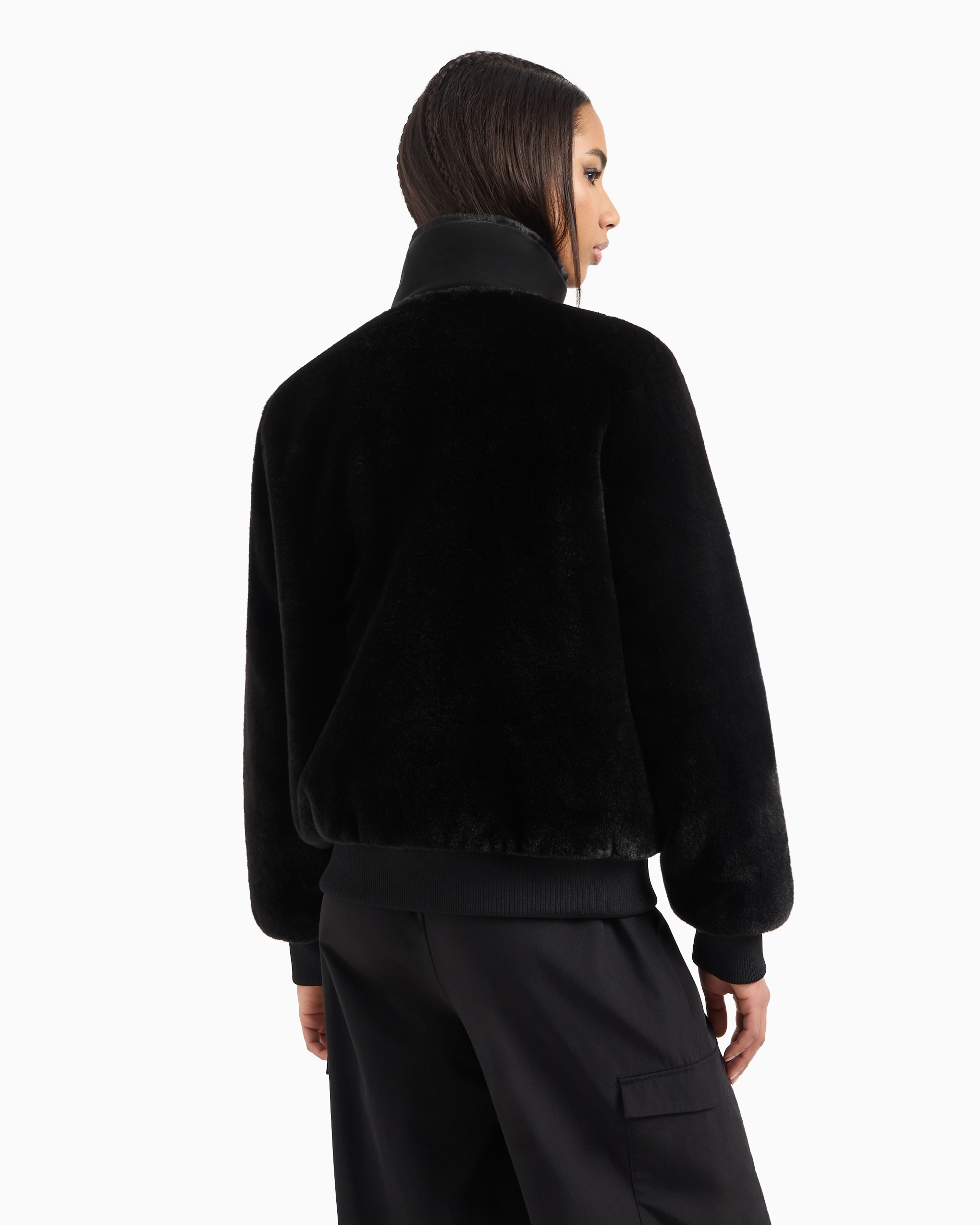 Shop Ea7 Blouson In Teddy-effect Fabric In Black