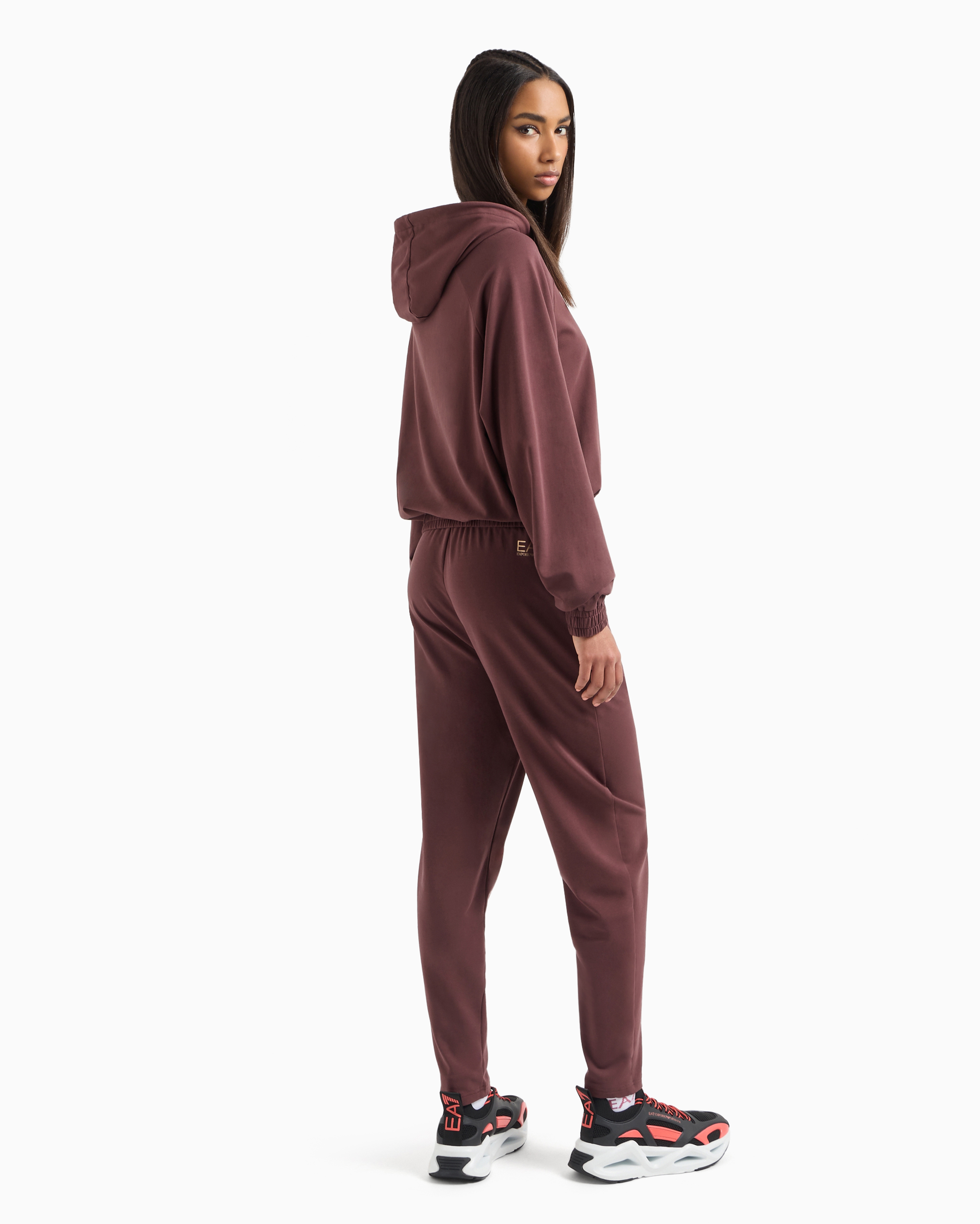 Shop Ea7 Asv Tracksuit In Stretch Organic Cotton And Modal, With Logo Studs In Brown