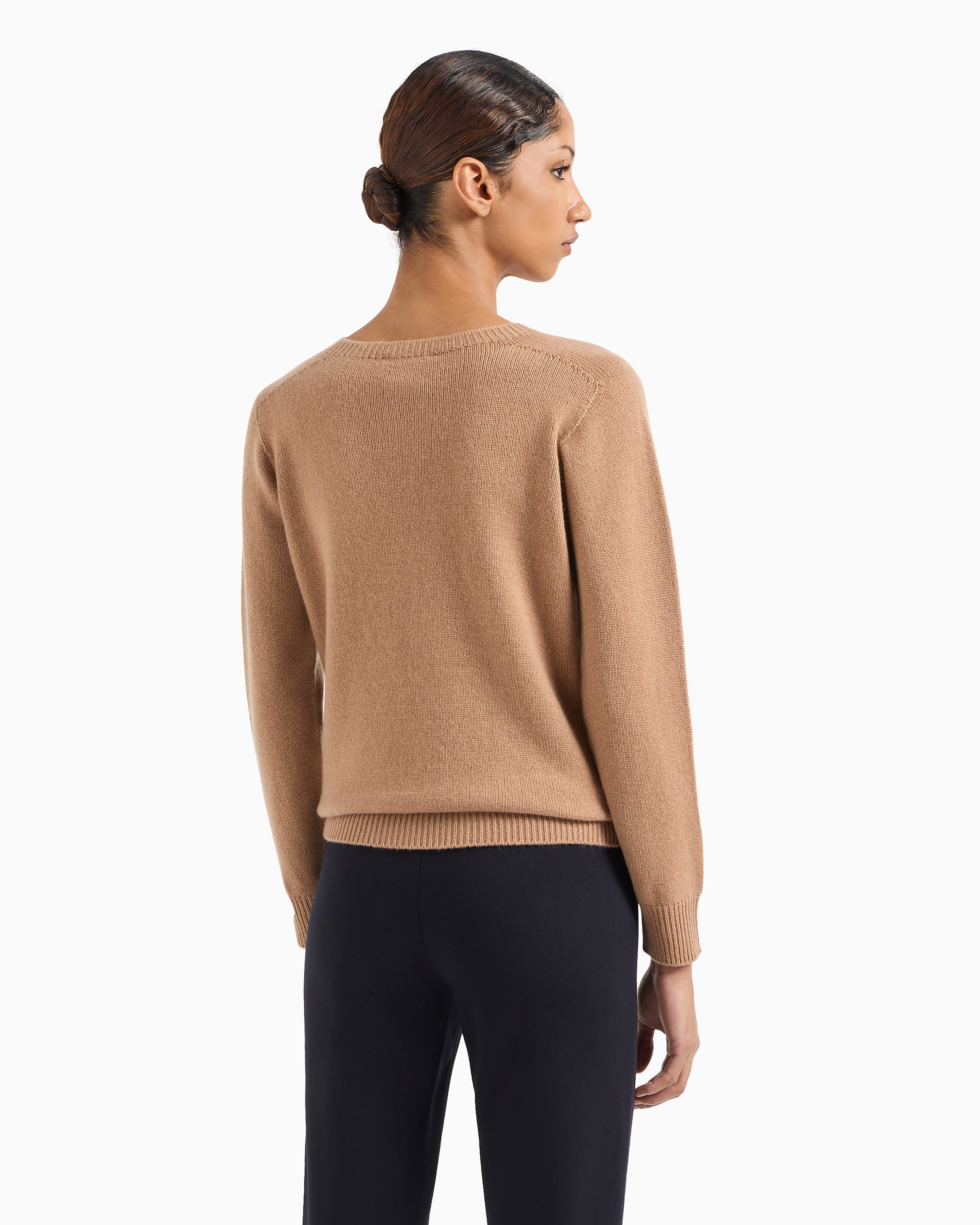 Shop Emporio Armani Pure Cashmere Crew-neck Jumper In Camel