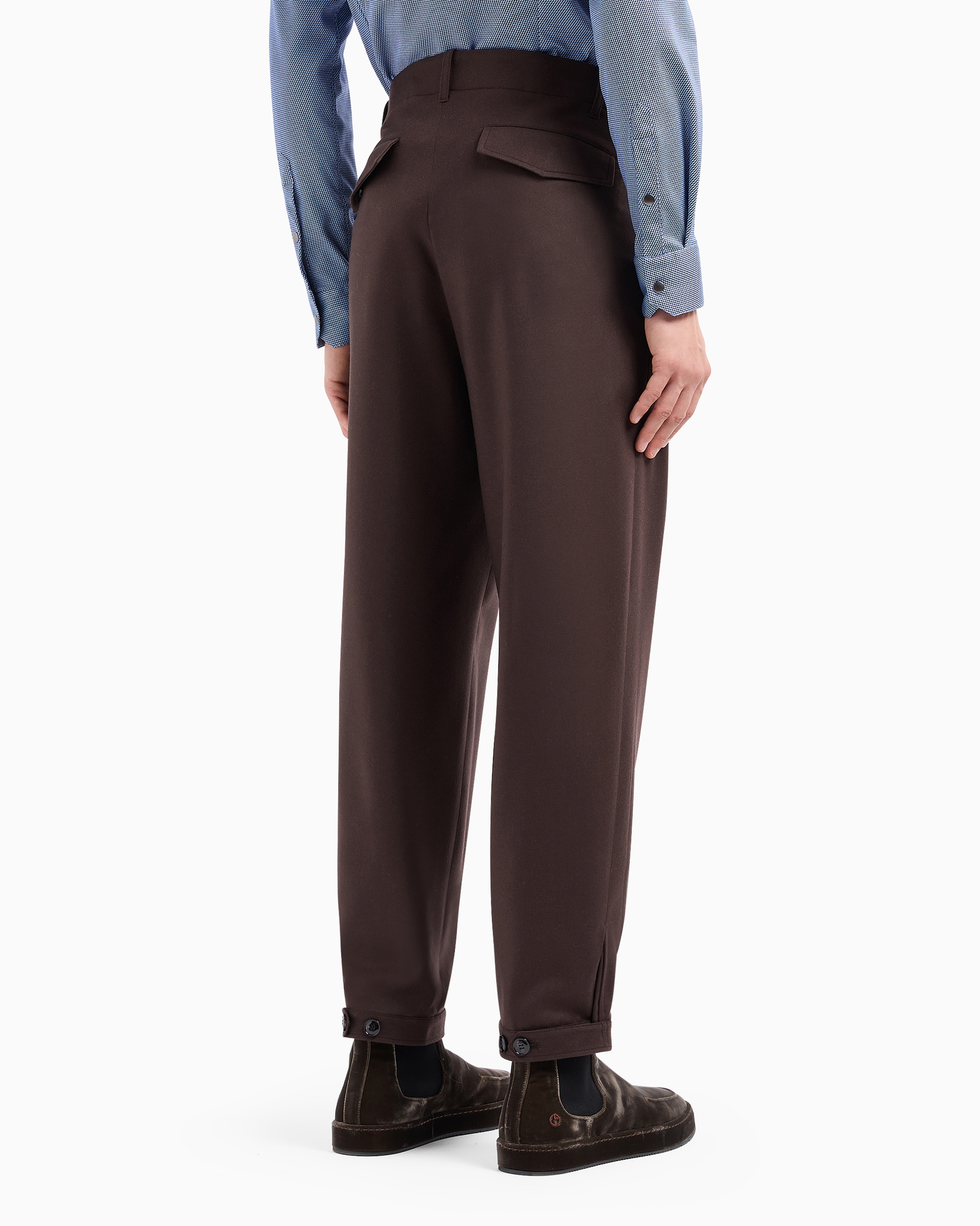 Giorgio Armani Official Store Single-pleat Lightweight Wool Cloth Trousers In Brown