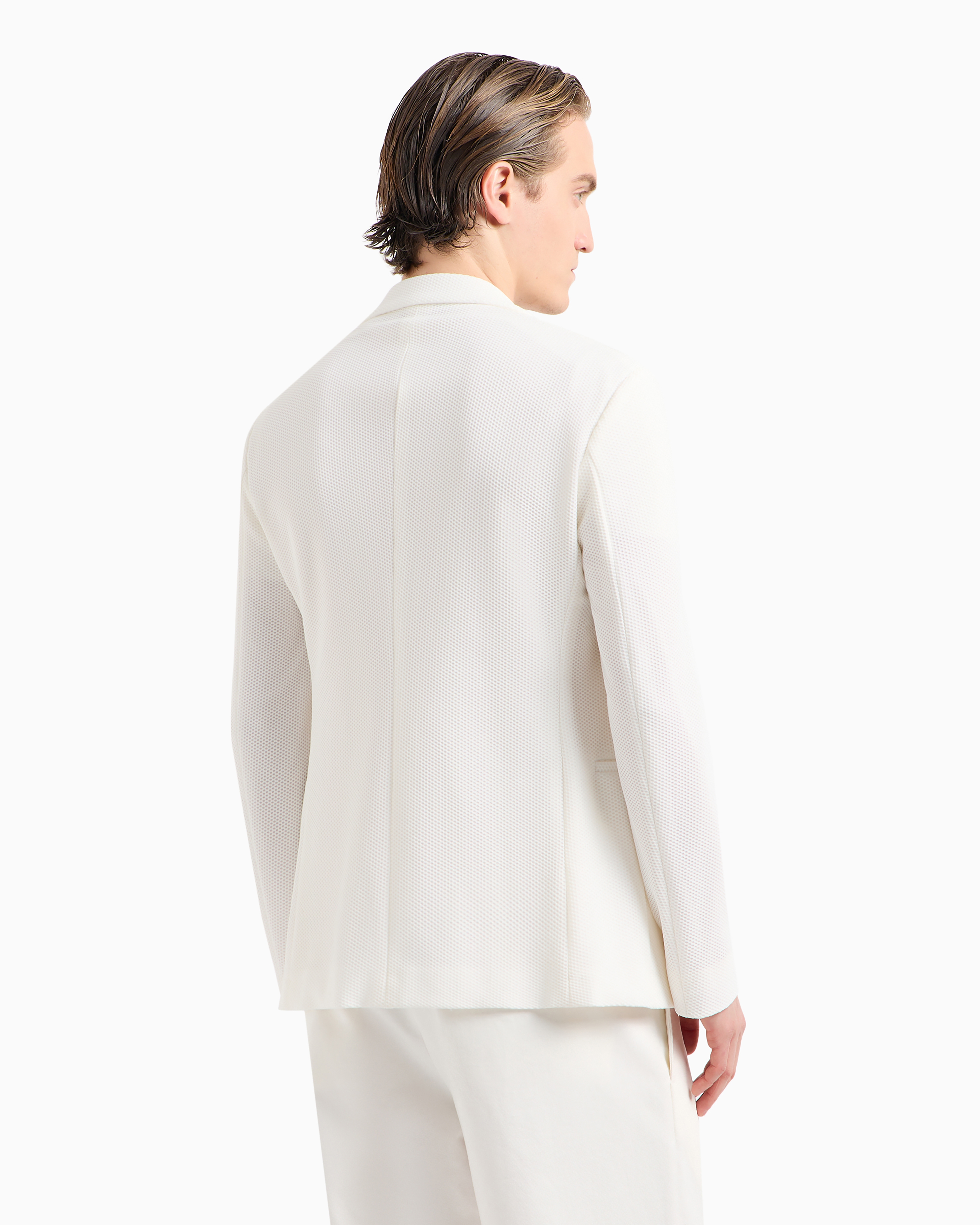 Giorgio Armani Official Store Single-breasted Jacket In Technical Waffle Fabric In White