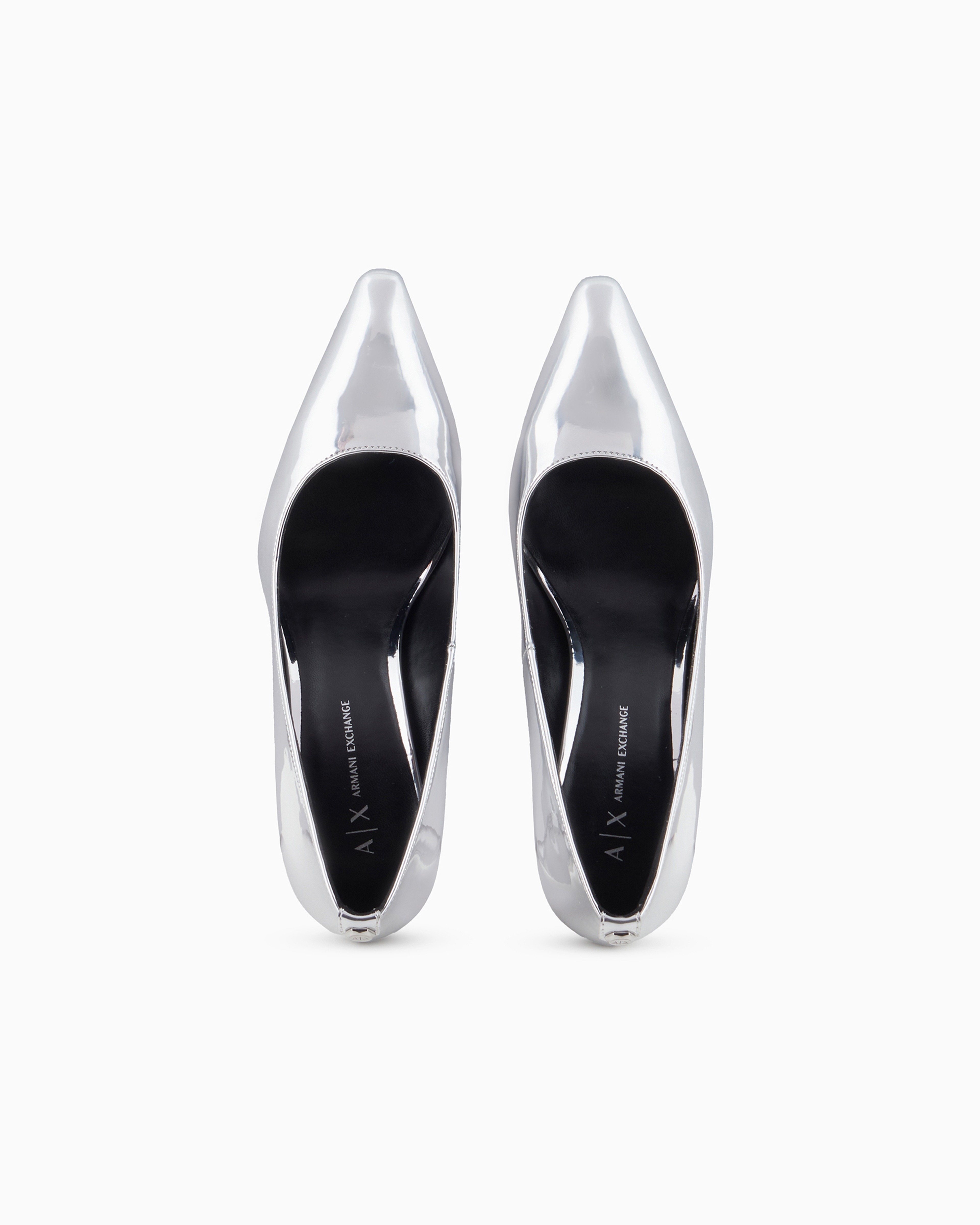 Shop Armani Exchange Super Shiny Leather Pumps In Silver