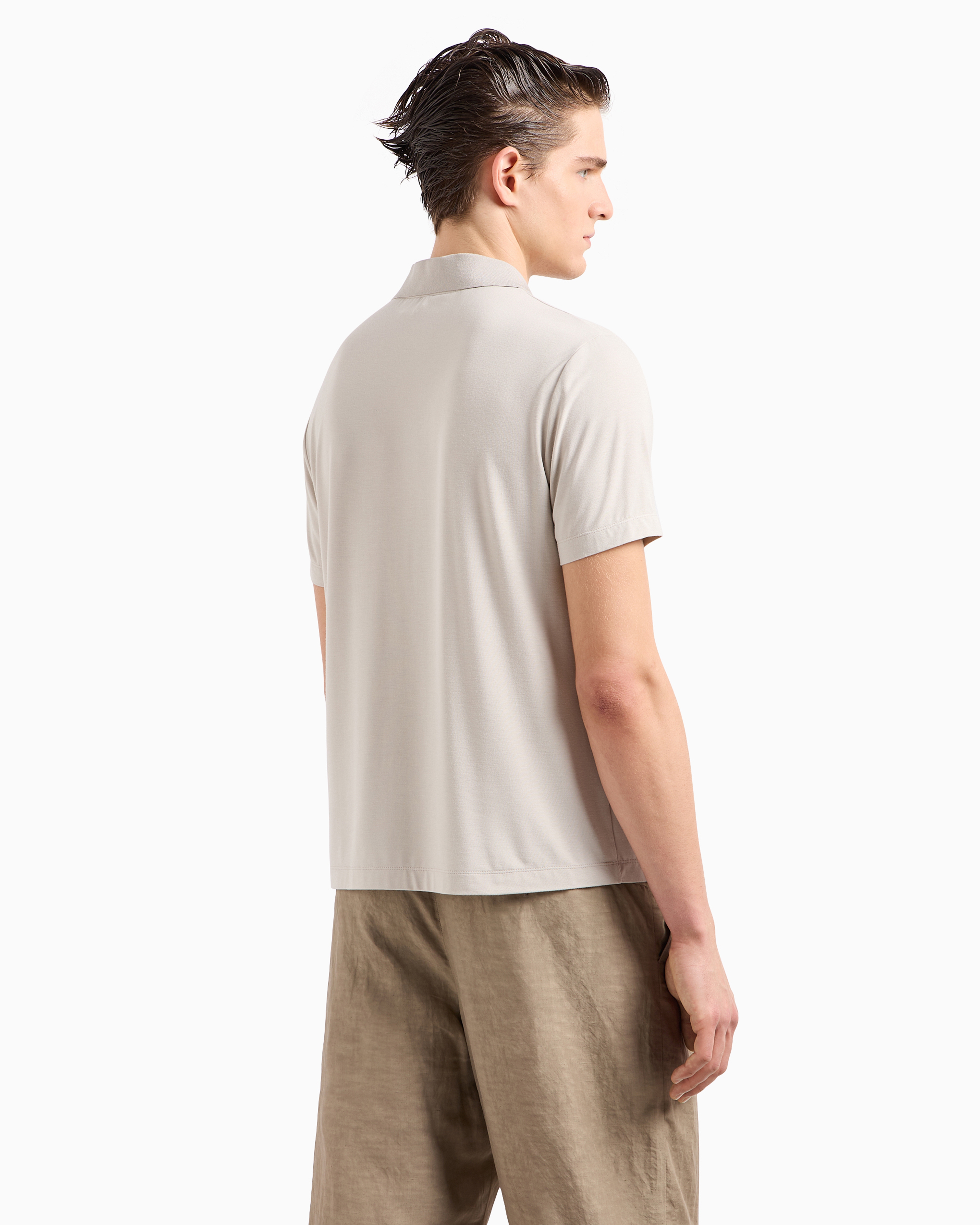 Giorgio Armani Official Store Asv Short-sleeved Viscose-jersey Polo Shirt In Beige