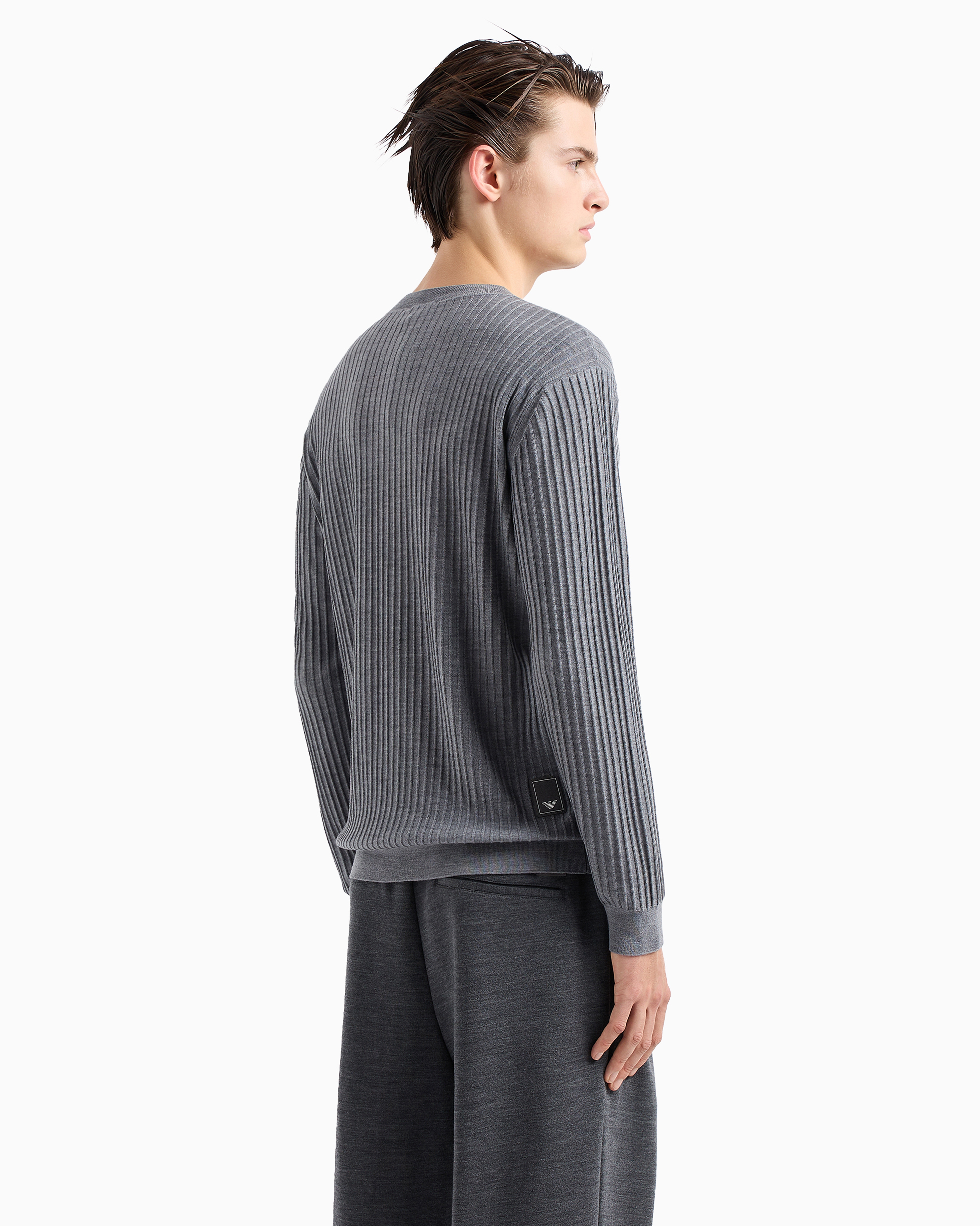 Shop Emporio Armani Travel Essential Ribbed-effect Virgin-wool Jumper In Gray