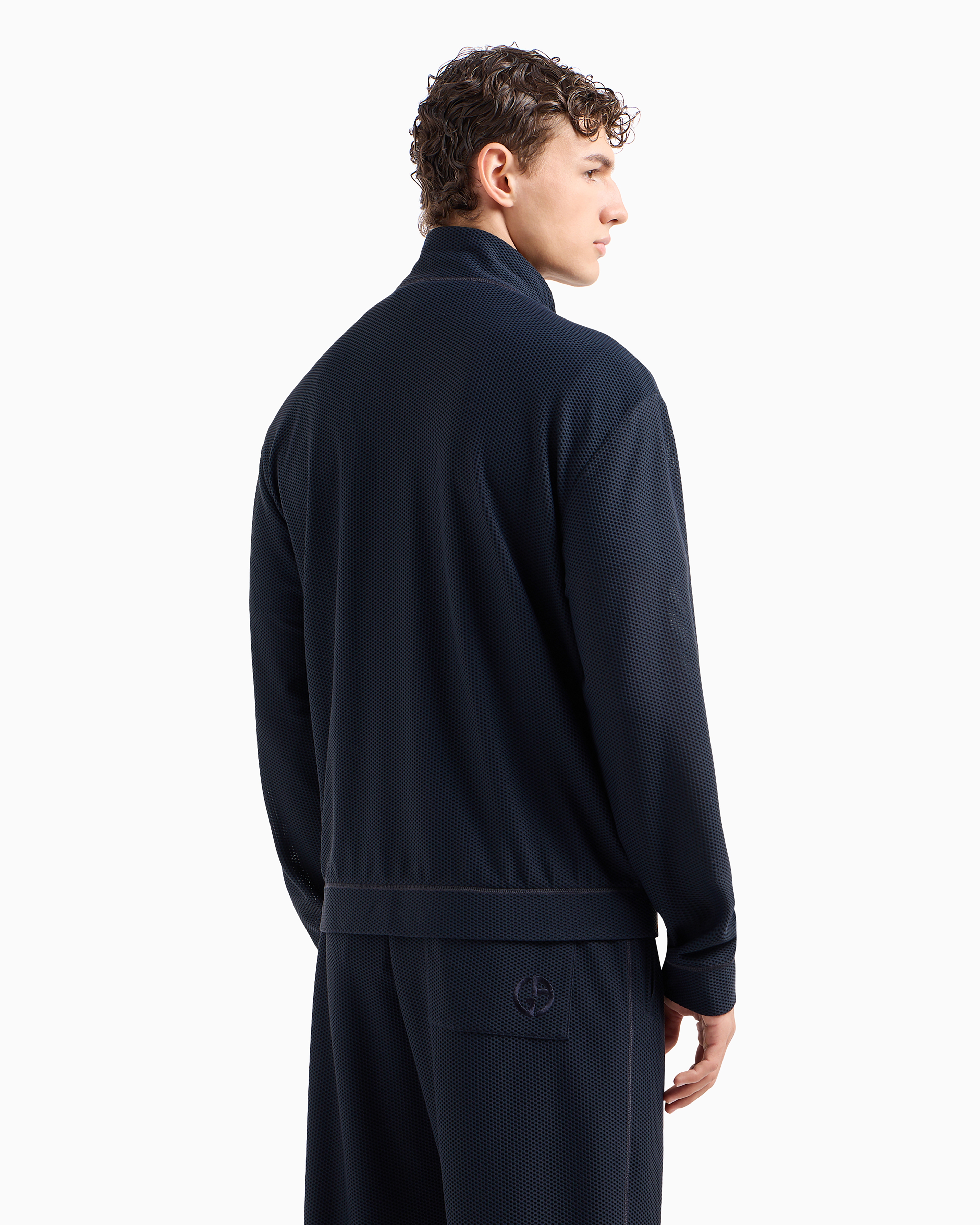 Shop Giorgio Armani Stretch Jersey Blouson In Midnight Blue