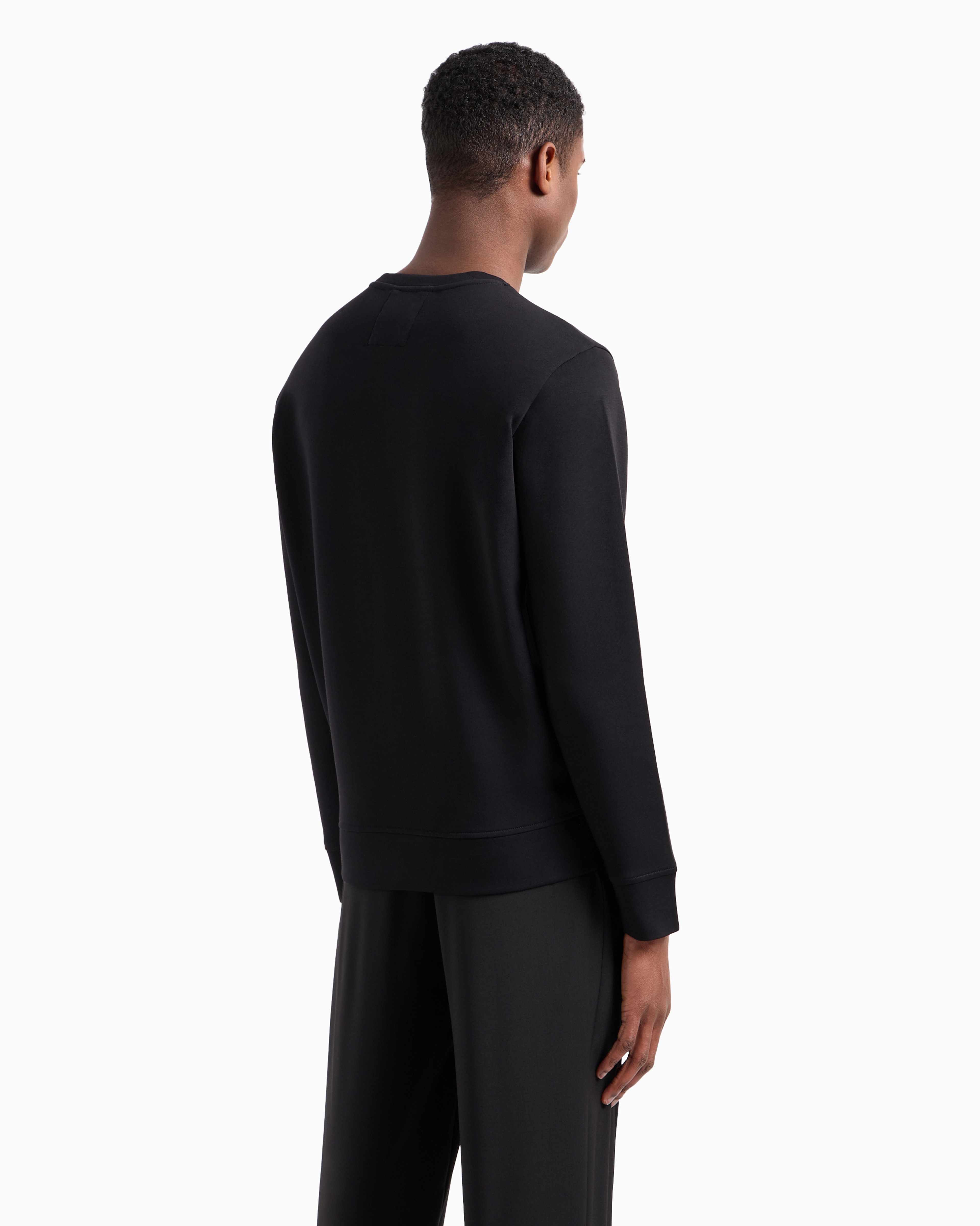 Emporio Armani Double-jersey Sweatshirt With Micro Logo Patch In Black