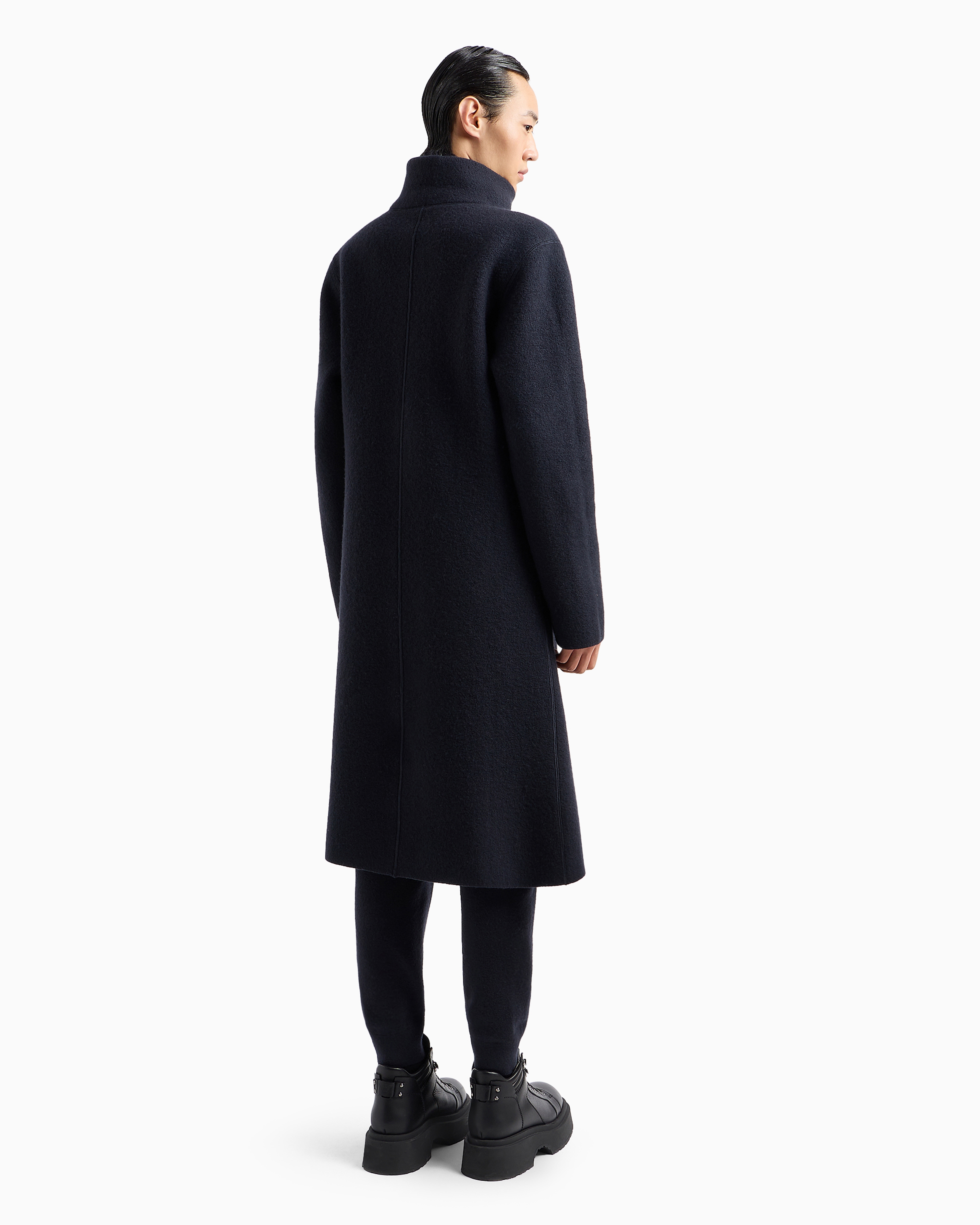 Shop Emporio Armani Icon Virgin-wool, Plain-knit Turtleneck Coat In Navy_blue