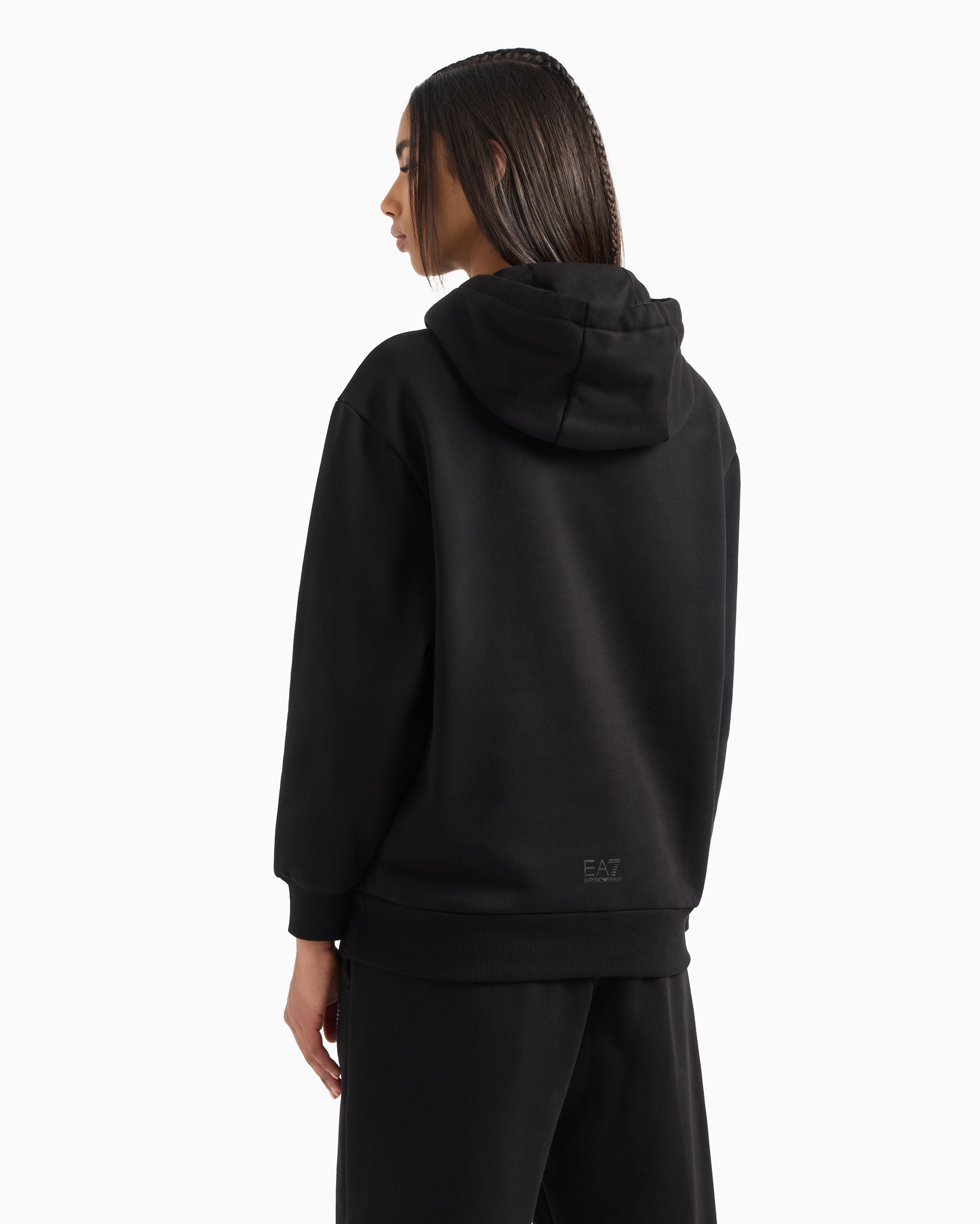 Shop Ea7 Visibility Cotton-blend Hooded Sweatshirt In Black