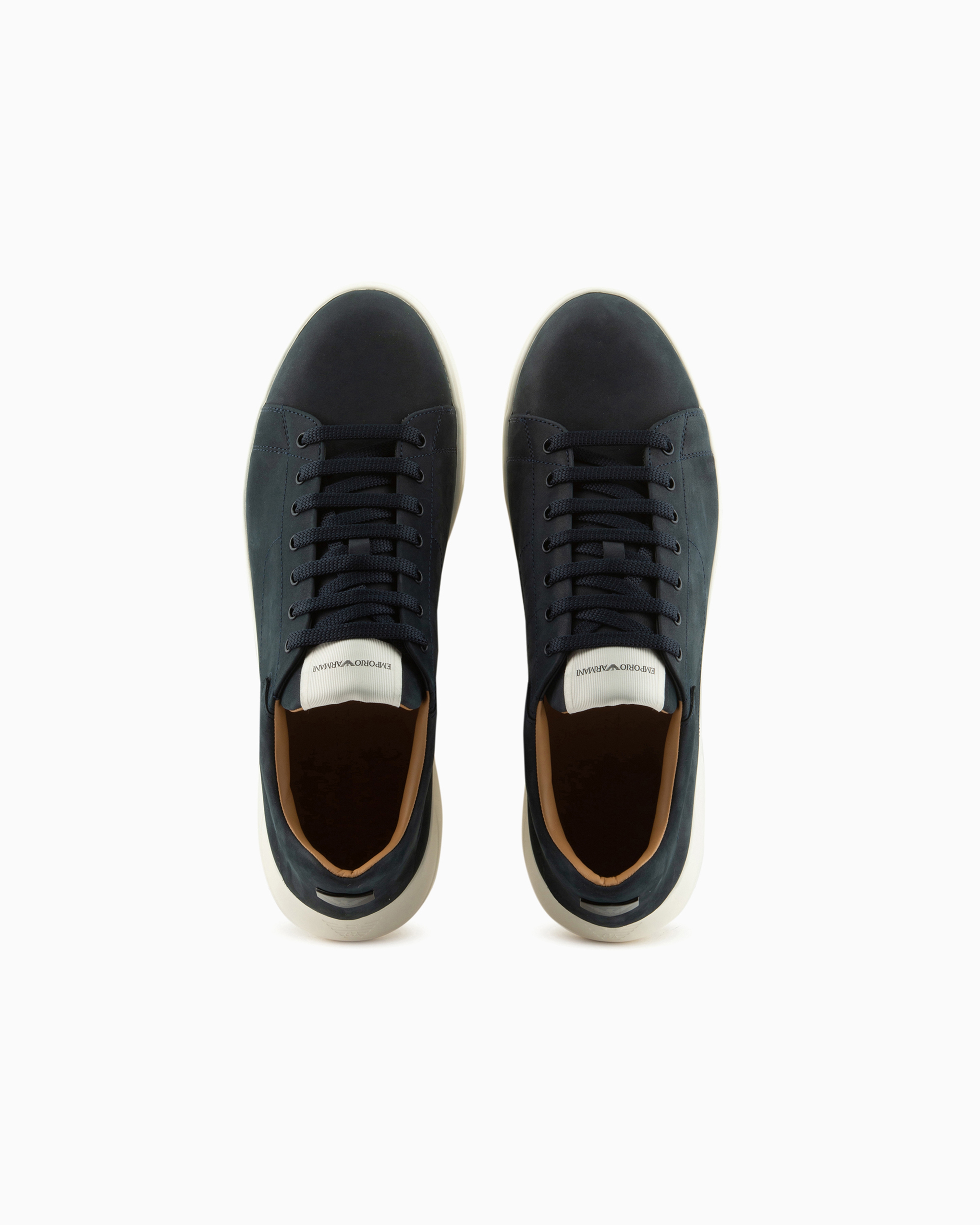 Emporio Armani Nubuck Sneakers With Oversized Soles In Navy Blue