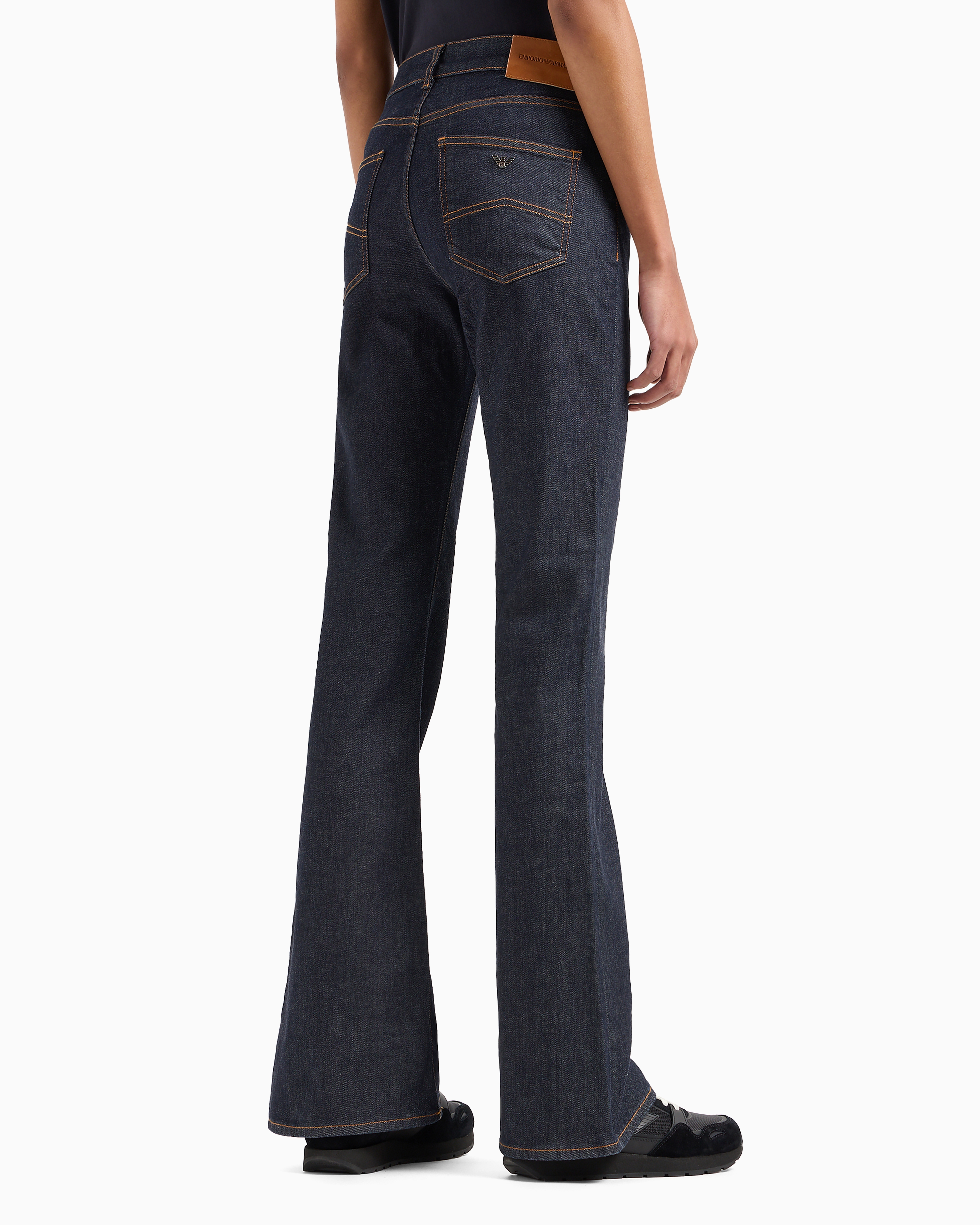 Shop Emporio Armani J47 Medium High-waisted, Lightly Worn-look, Flared, Stretch-denim Jeans In Blue