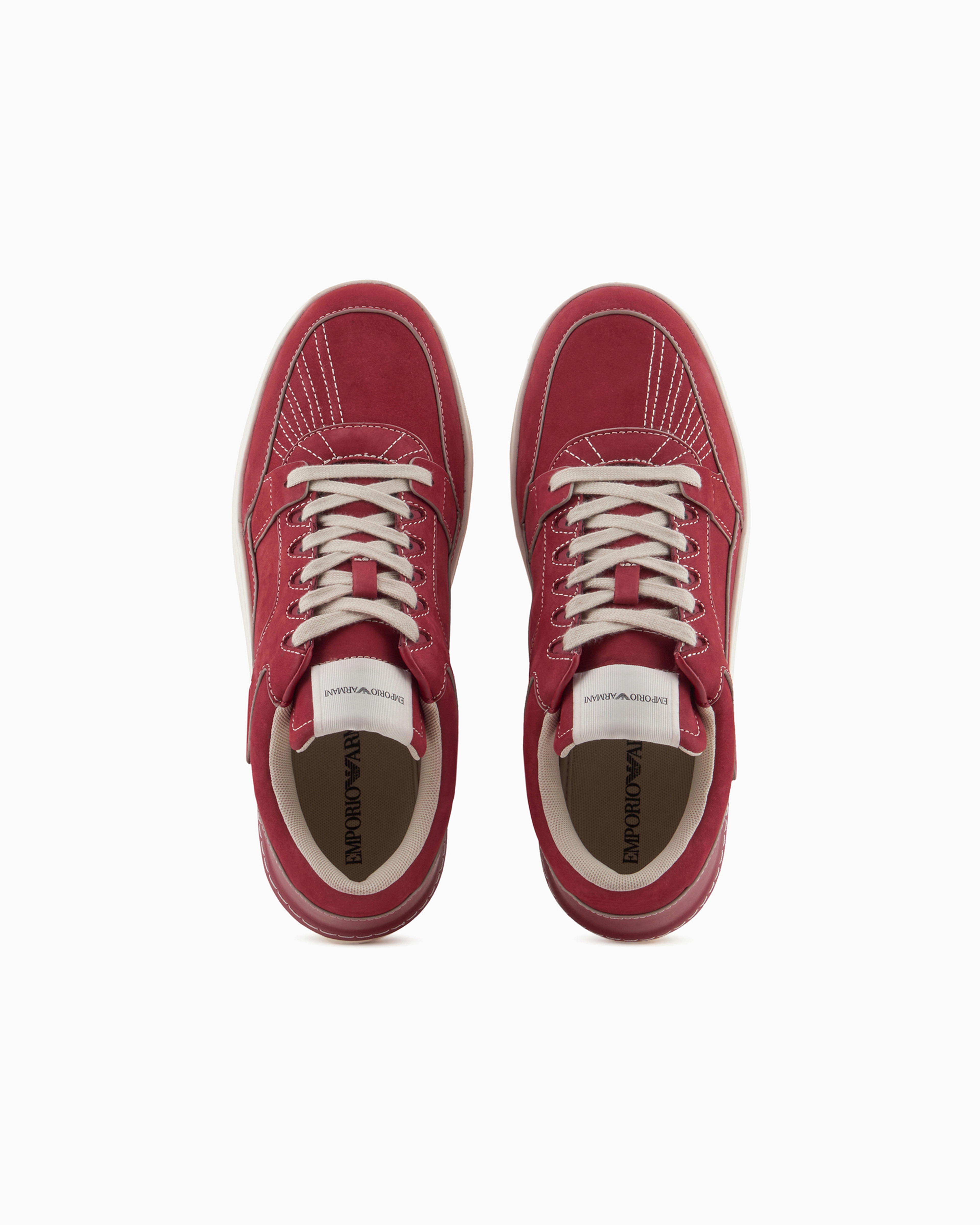 Emporio Armani Nubuck And Vachetta Sneakers In Red