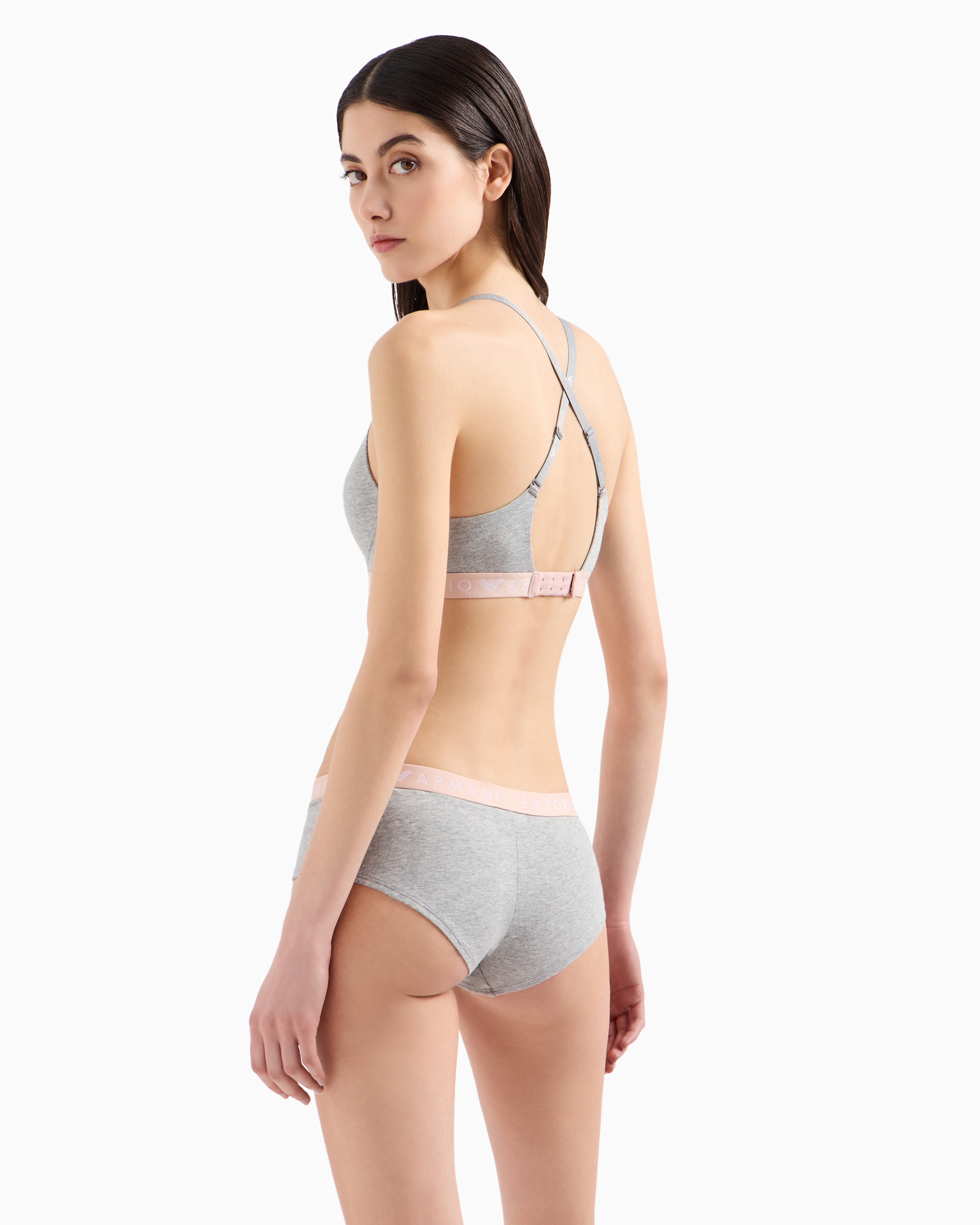 Shop Emporio Armani Asv Culotte Aus Bio-baumwolle Mit Iconic Logo-band In Grau