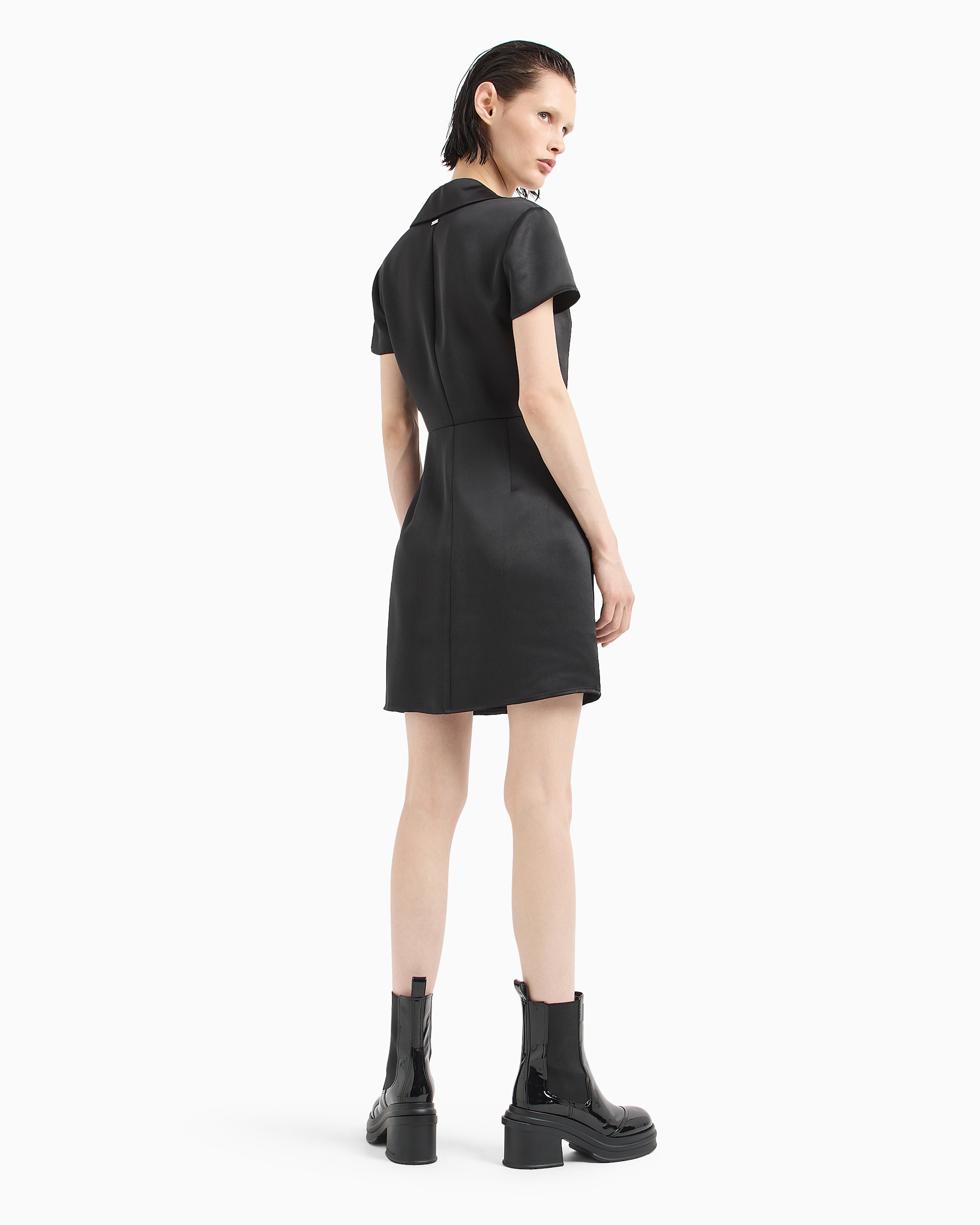 Shop Armani Exchange Short Satin Dress With Overlapping Neckline In Black