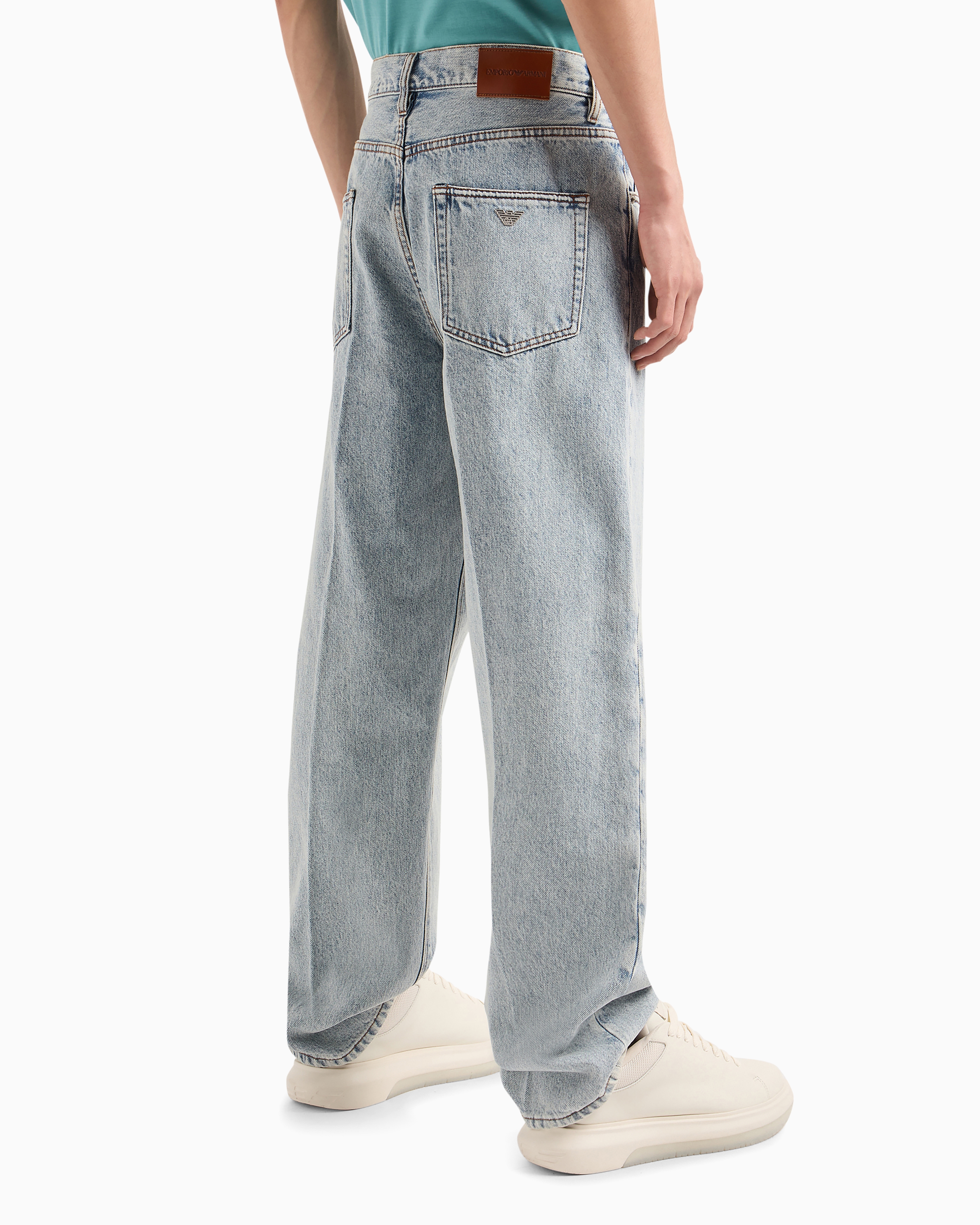 Emporio Armani Official Store J74 Loose-fit Marbled Denim Jeans In Light Blue