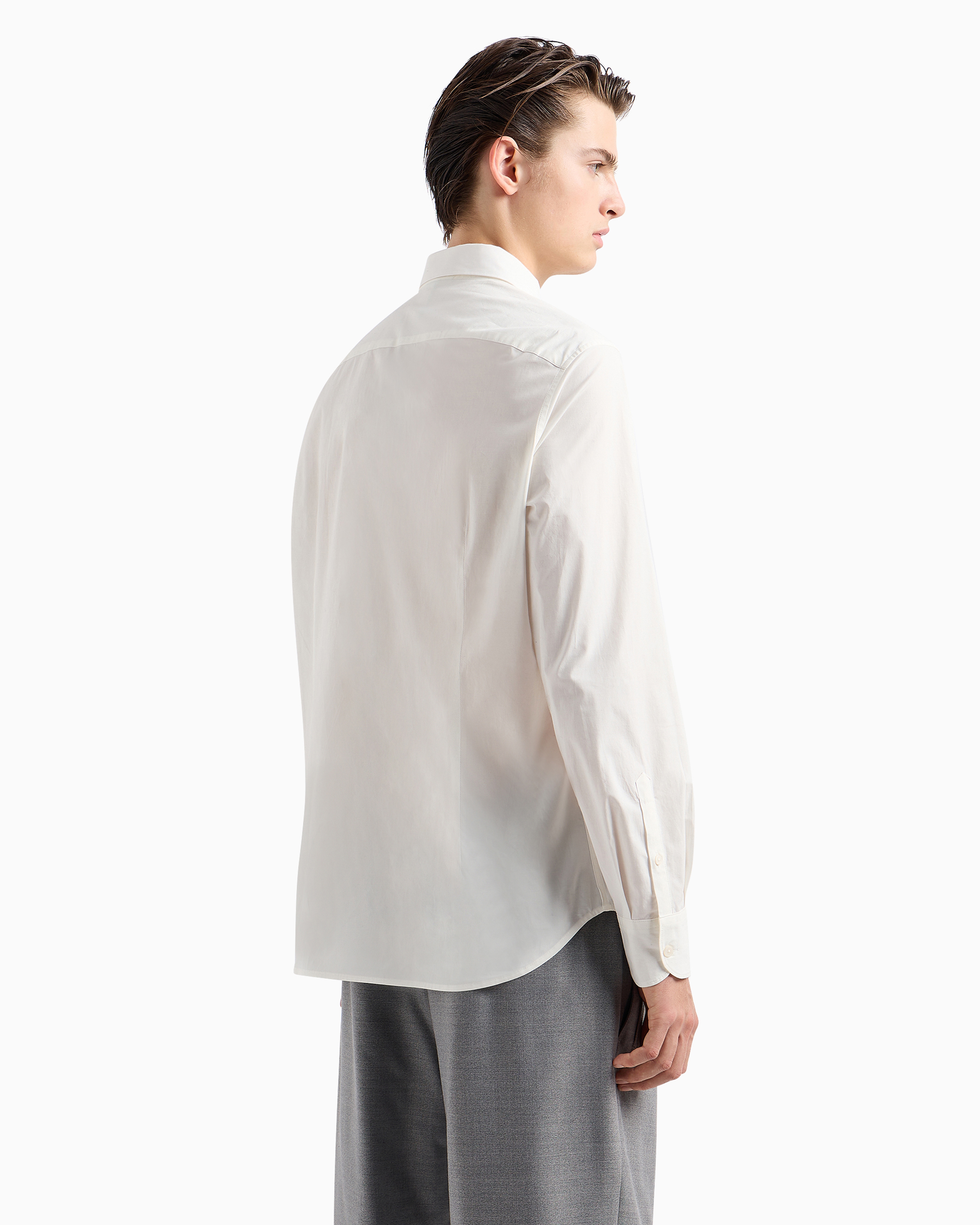 Emporio Armani Official Store Pima Canvas Shirt With Piped Placket In White