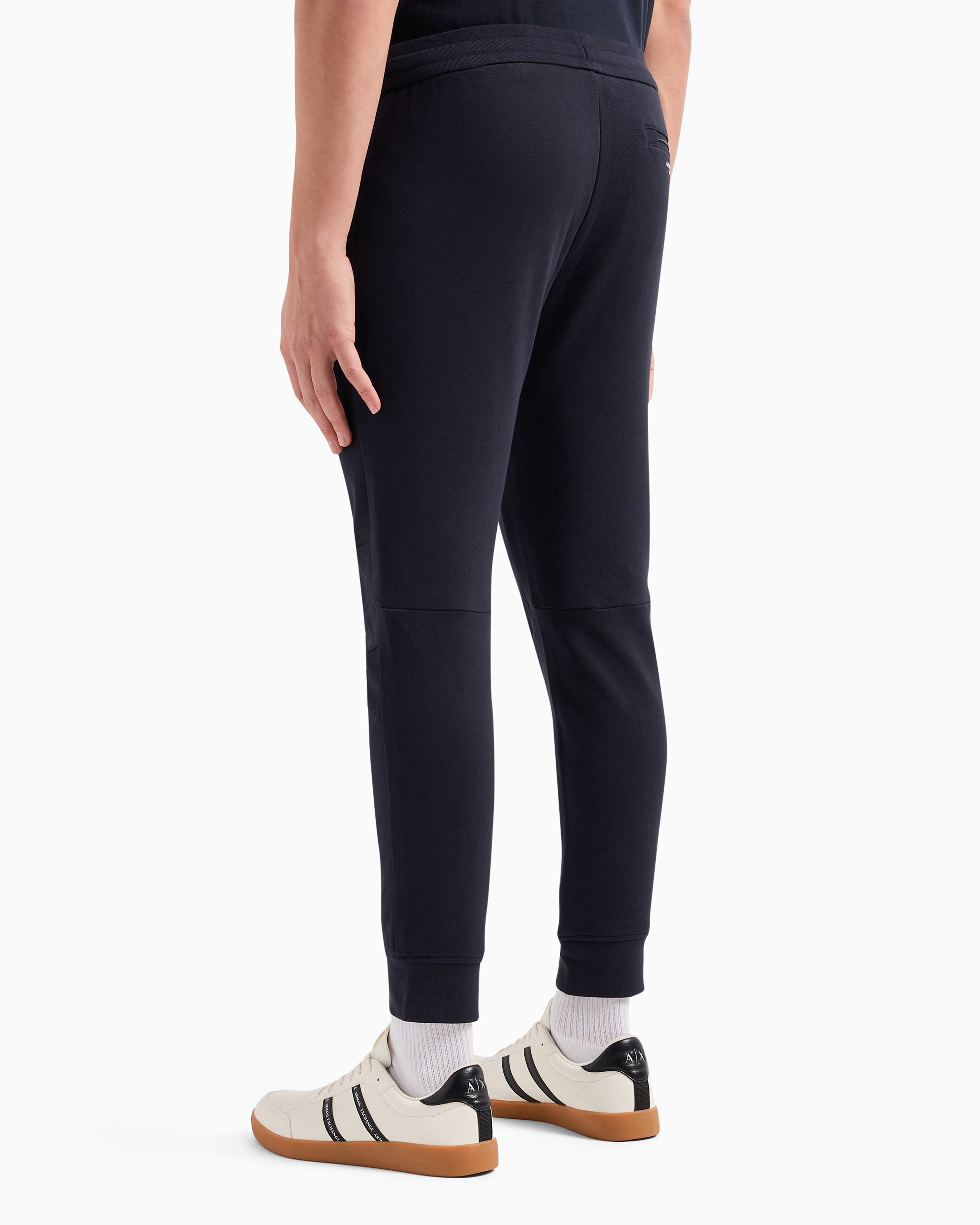 Shop Armani Exchange Soft Yarn Jogger Pants With Logo In Navy Blue