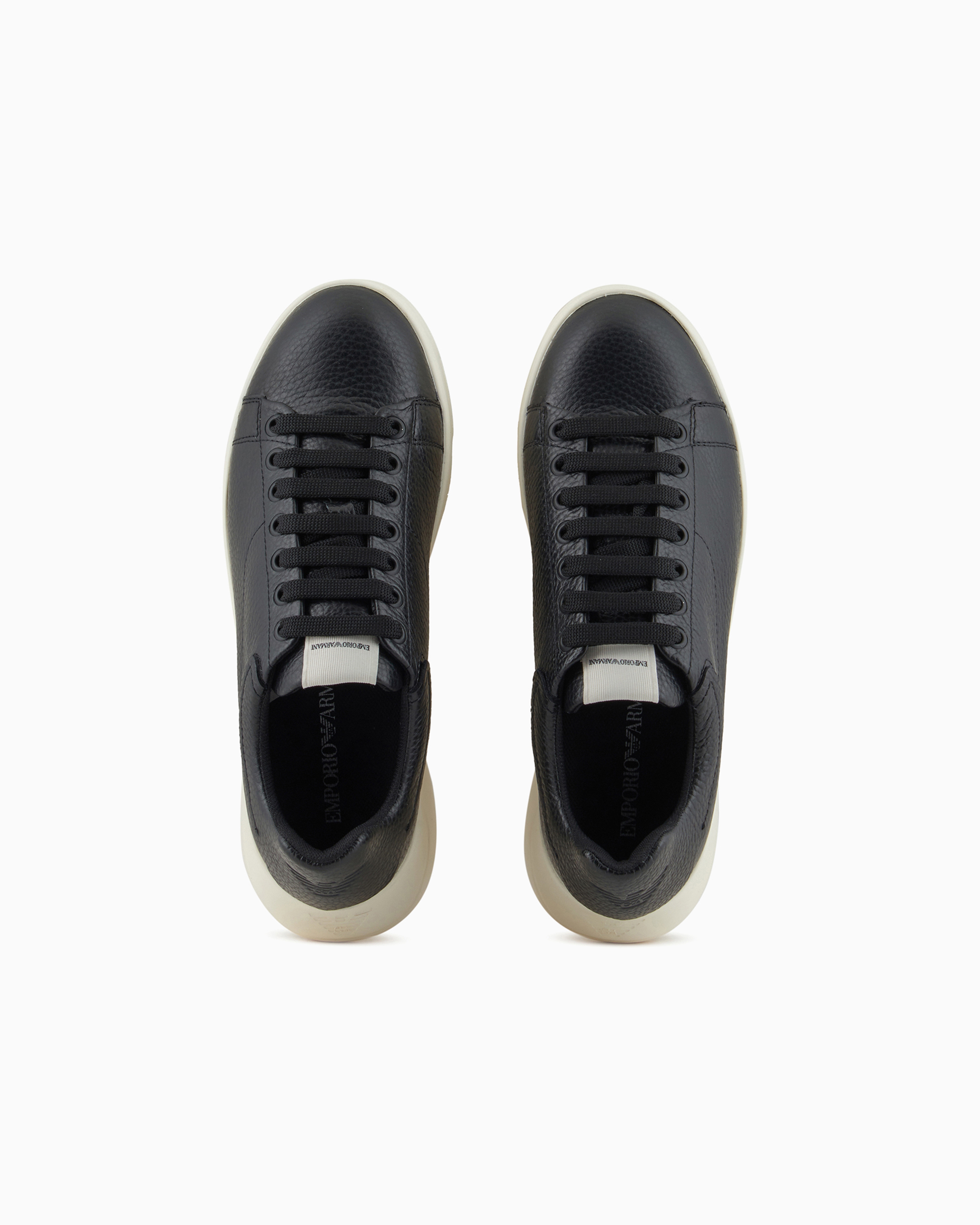 Emporio Armani Tumbled Leather Sneakers In Noir