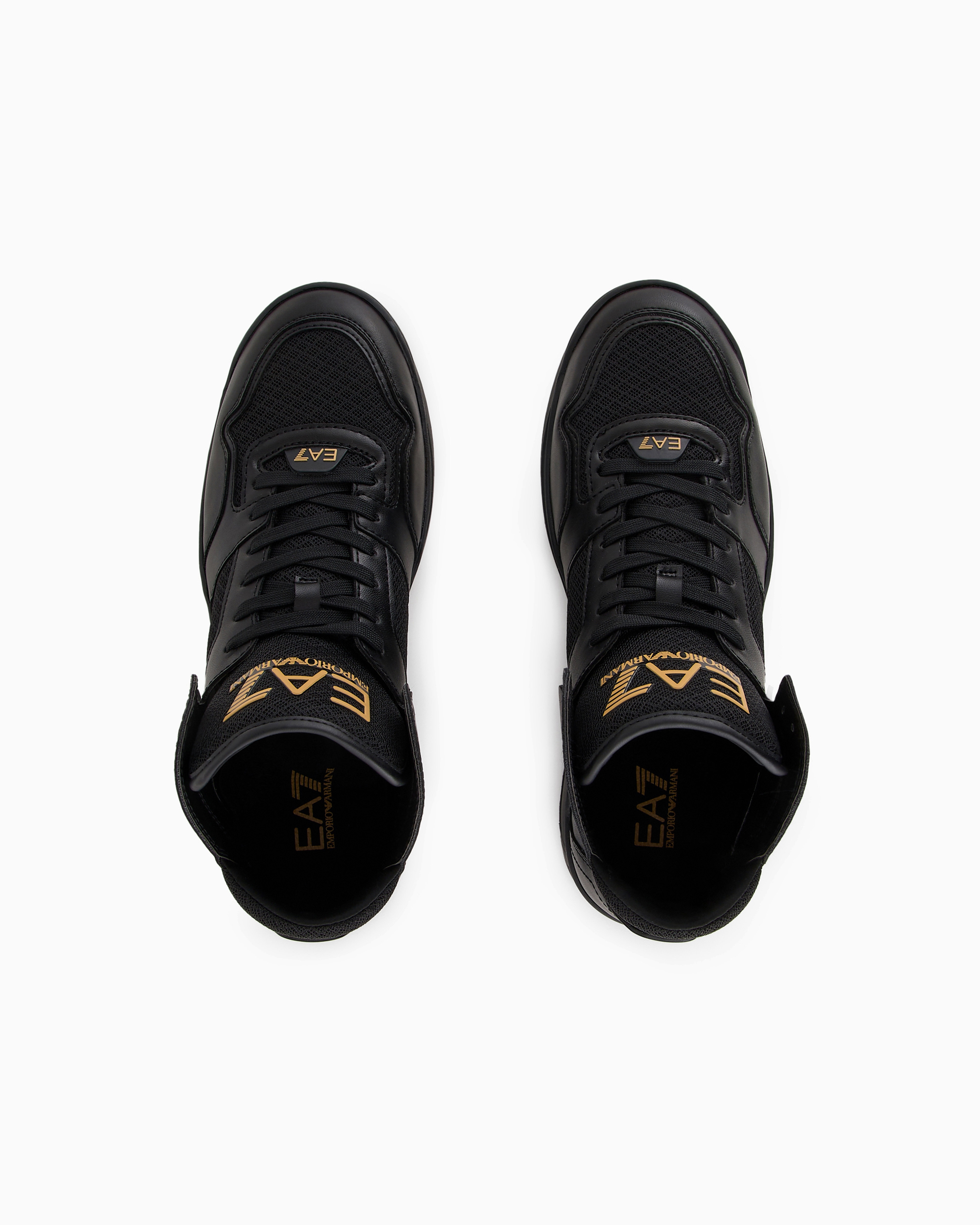 Shop Ea7 Mid-top Basketball Sneakers In Black