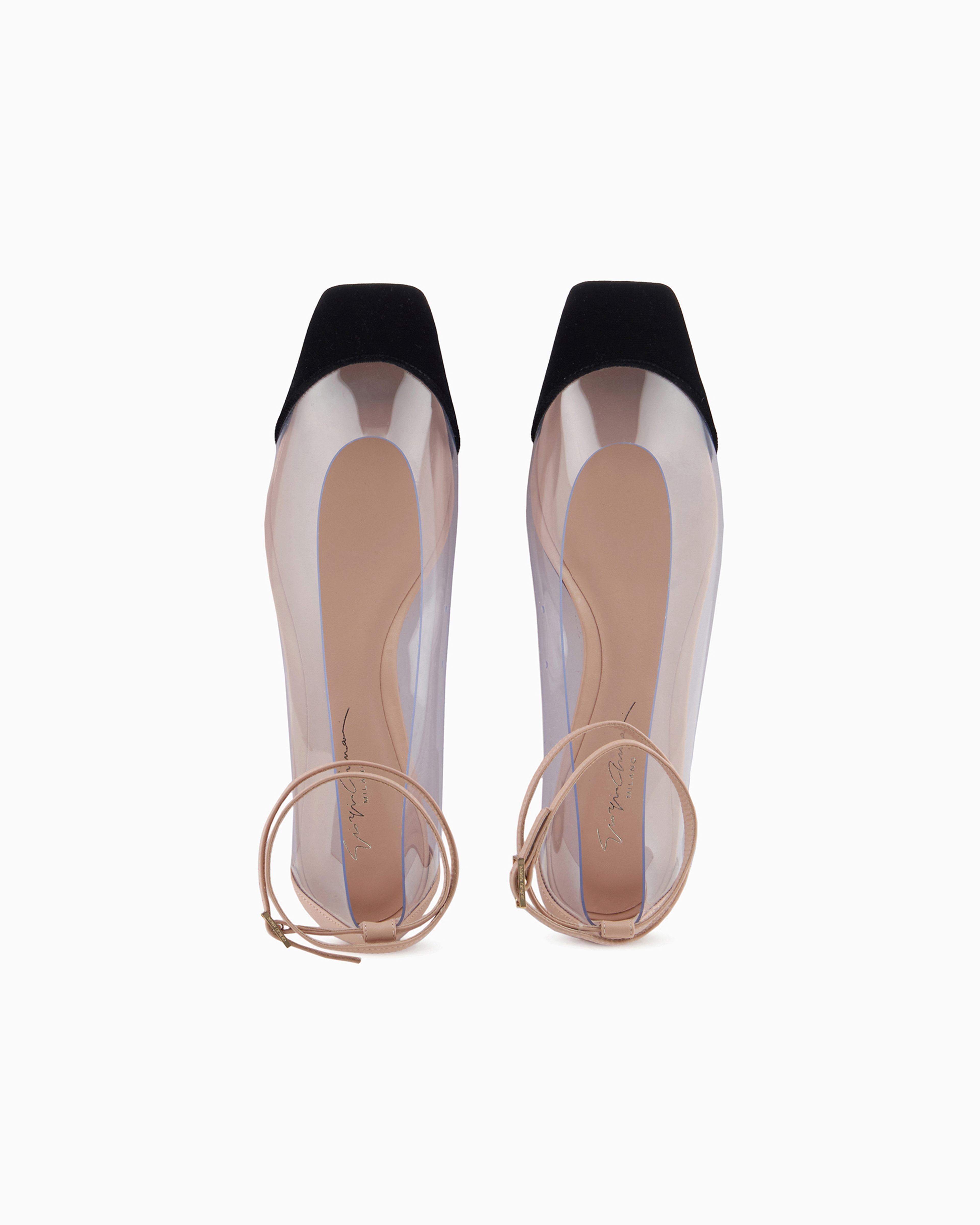 Shop Giorgio Armani Ballerinas With Strap In Nappa Leather, Pvc And Velvet In Beige