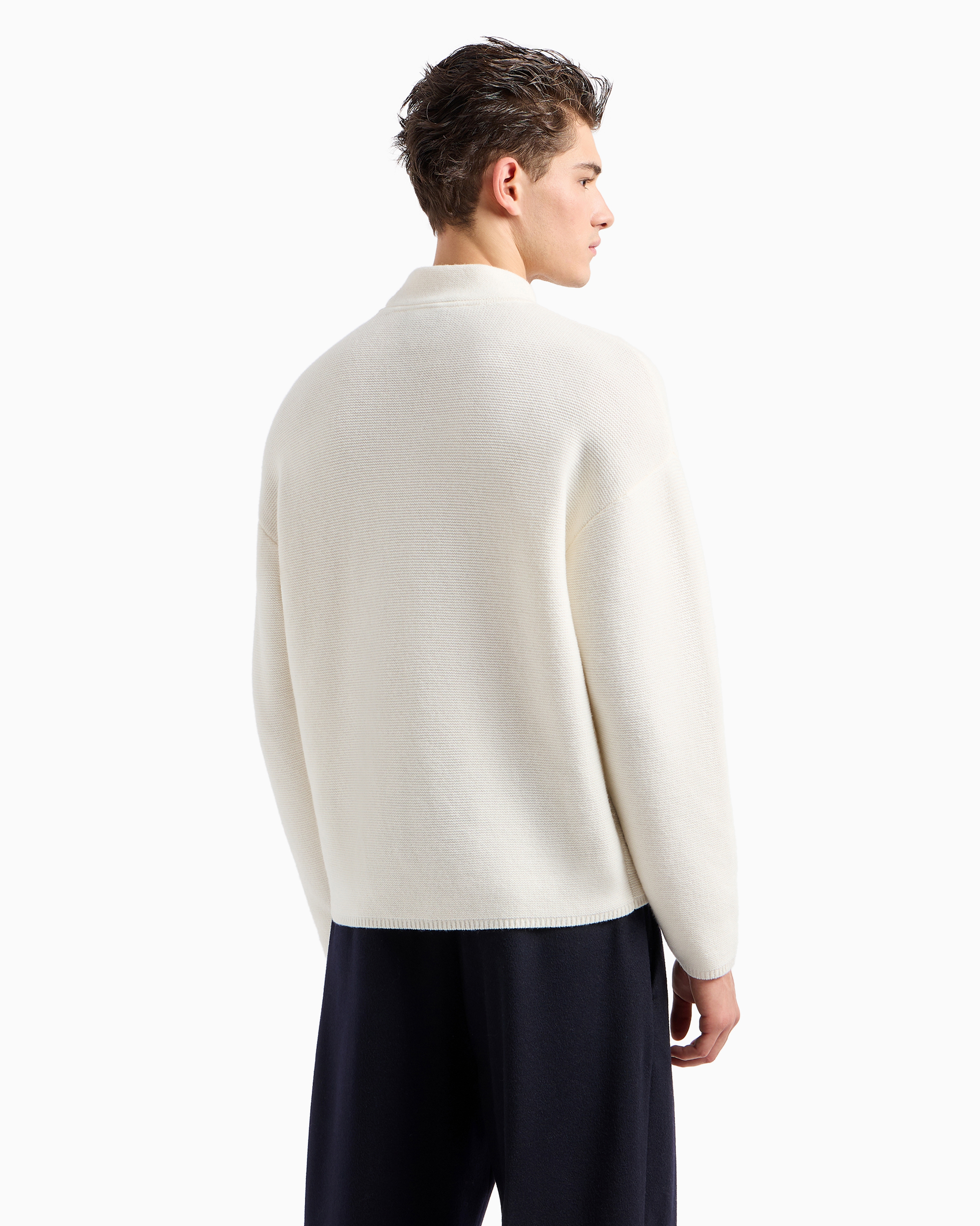 Shop Emporio Armani Mock-neck Jumper In Virgin Wool With A Micro-textured Weave In White