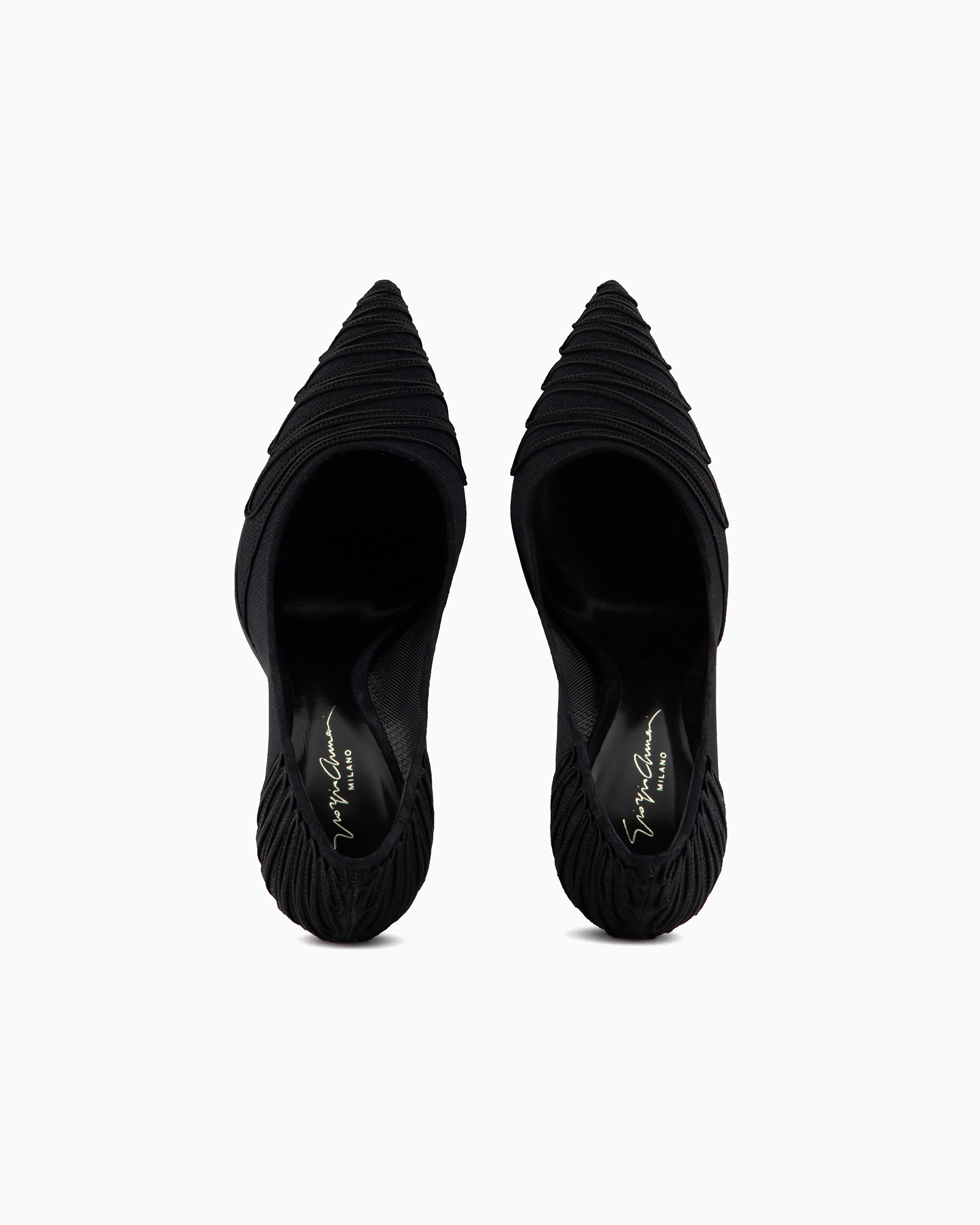 Giorgio Armani Official Store Tulle Court Shoes With Suede Embroidery In Black