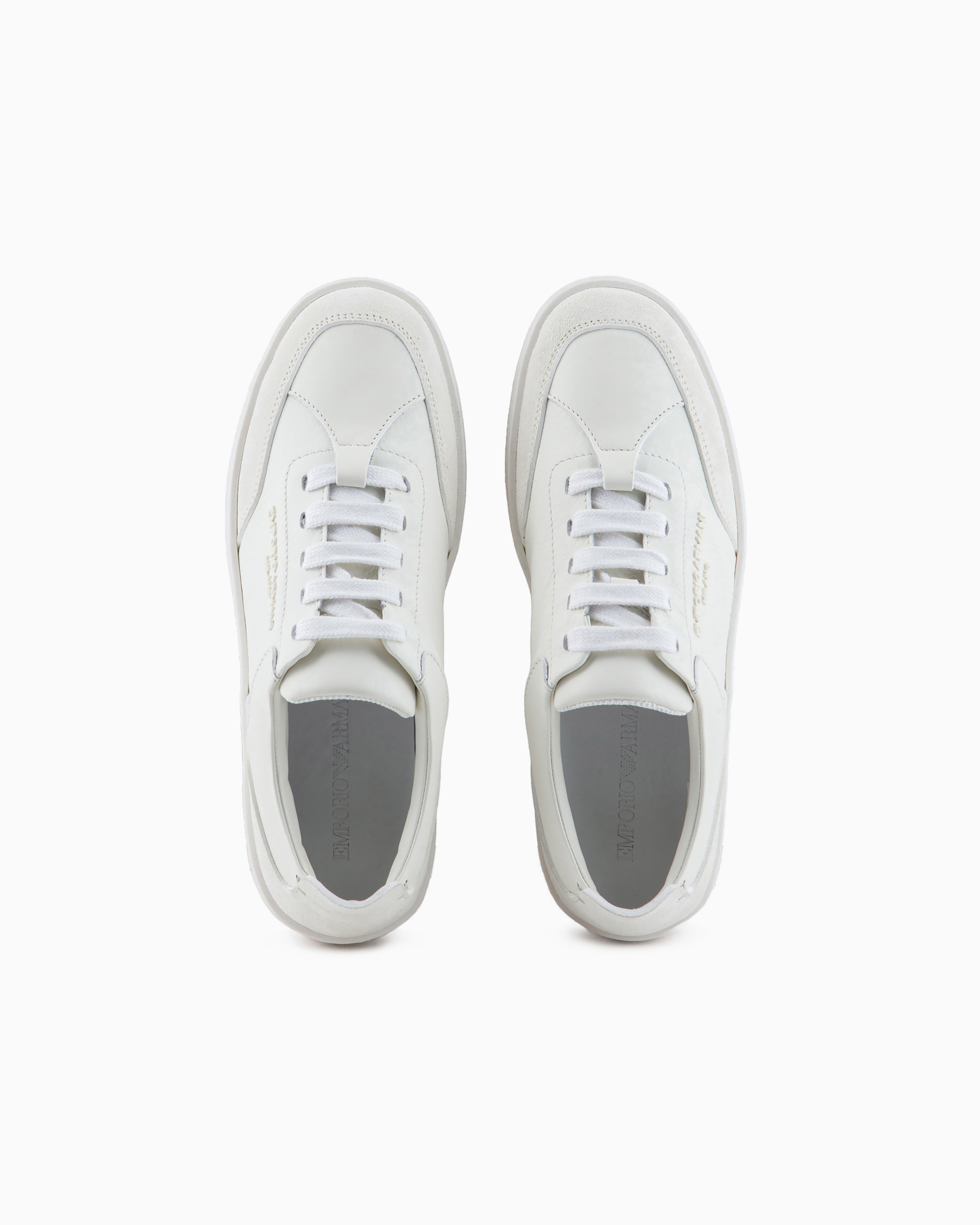 Emporio armani leather sneakers with embossed logo on the side deals