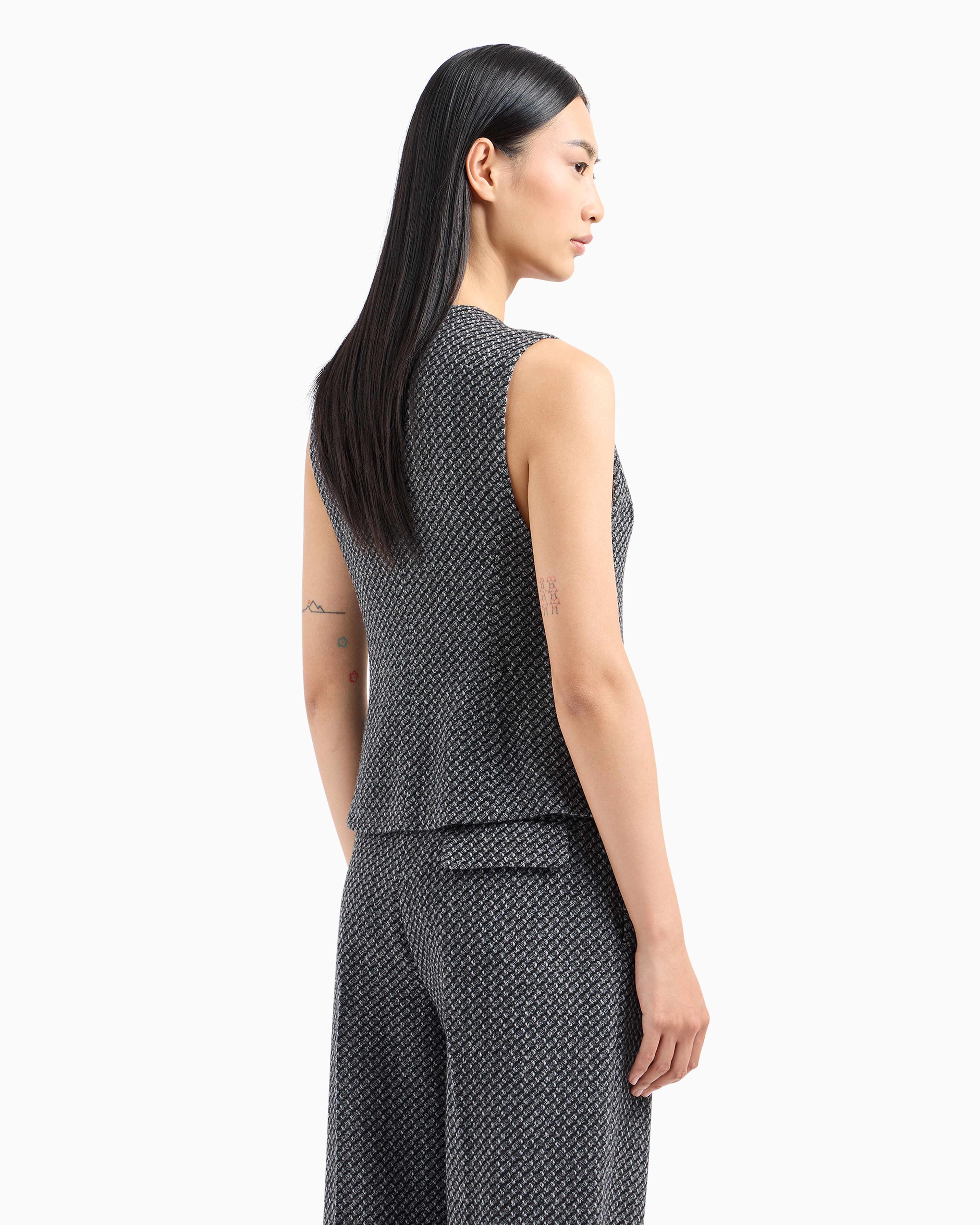 Shop Emporio Armani Single-breasted Waistcoat In A Mélange Wool-blend Knit With A Textured Pattern In Grey